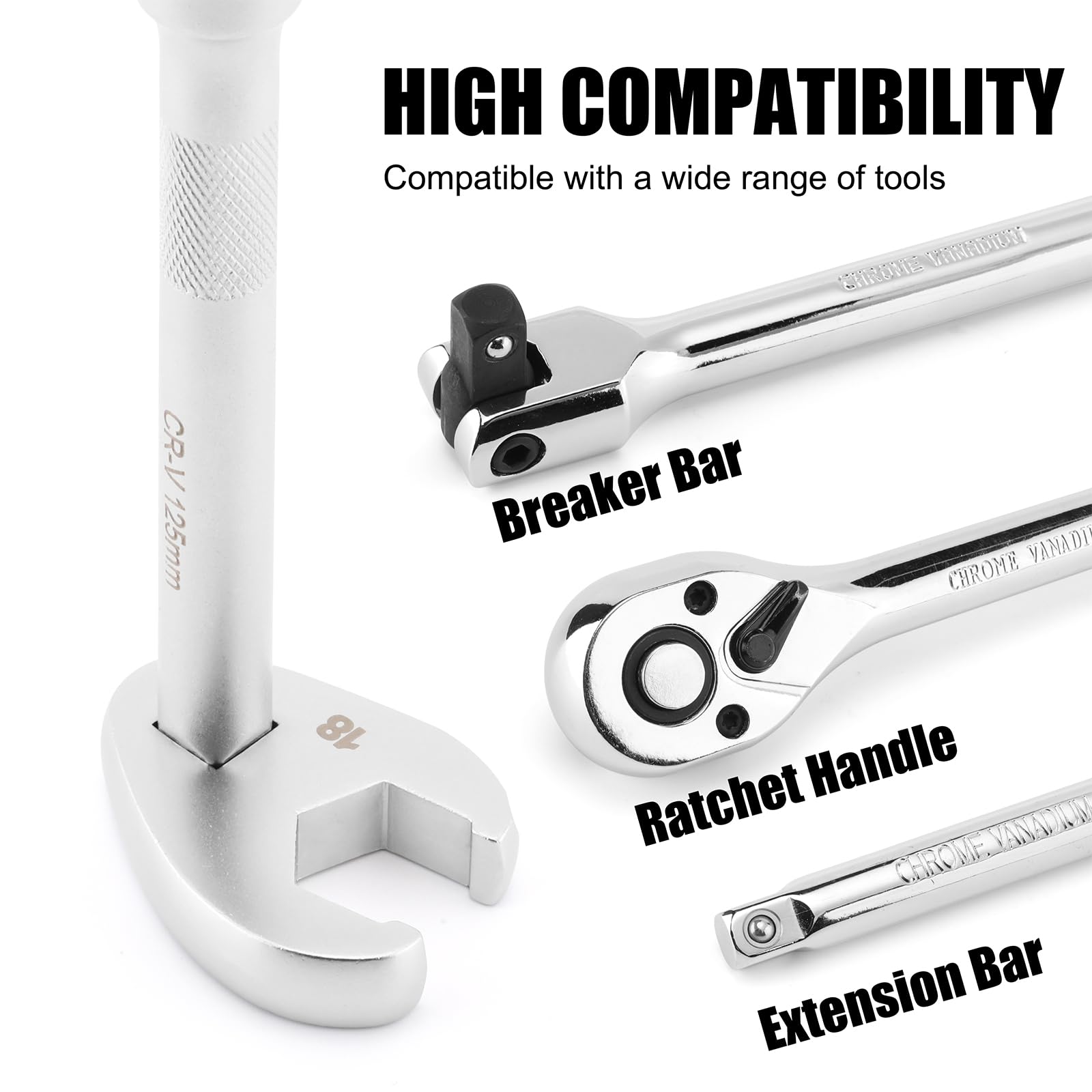 Mayouko 18 PCS 3/8-Inch Drive Crowfoot Wrench Set, Metric, 8mm to 24mm, with Adapter and Extensions, CR-MO