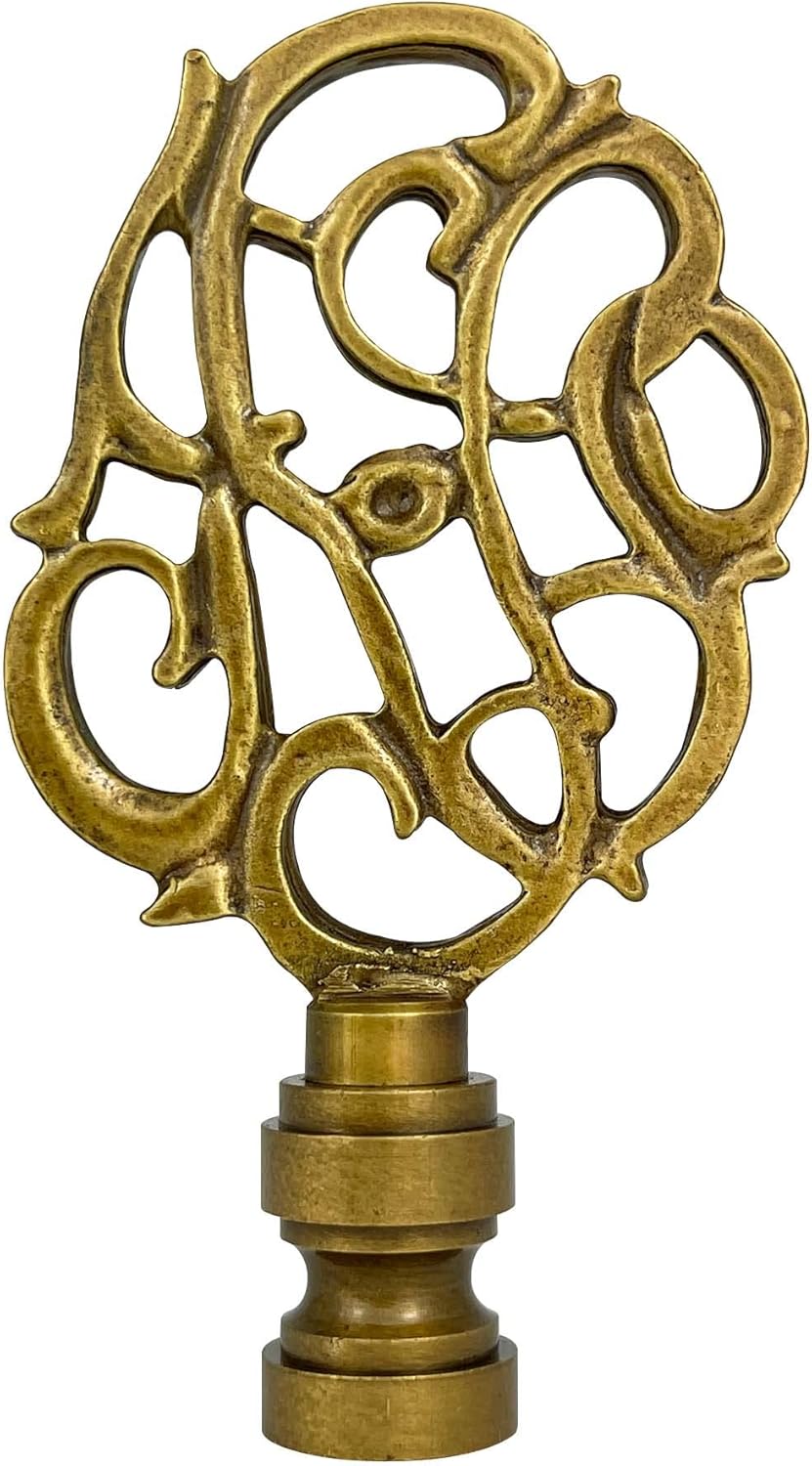 Royal Designs, Inc. Hand Carved Caste Floral Finial with Fan Pull Chain, Antique Brass - Pack of 2