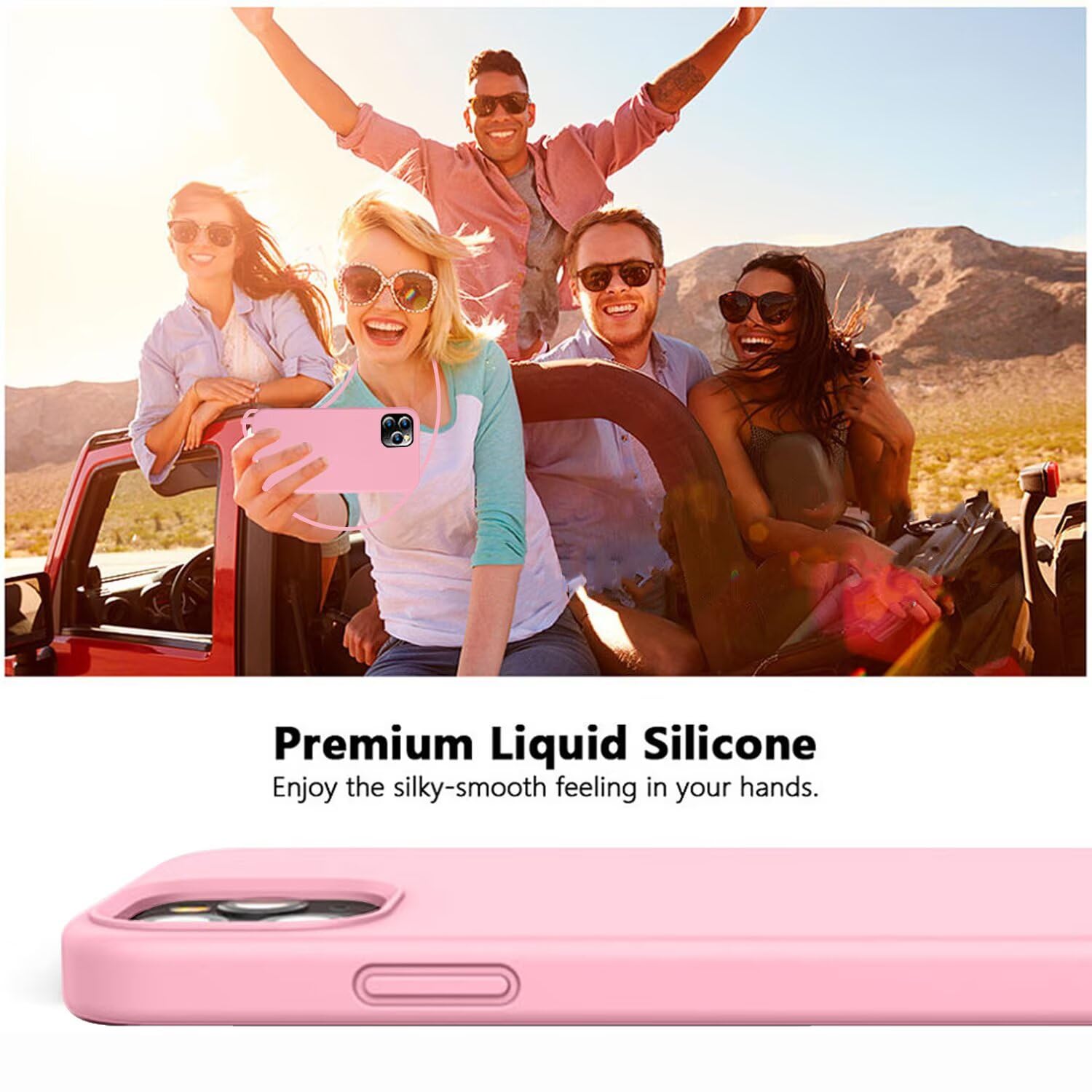 Custodia Per IPhone Con Cordoncino - Compatibile Con 11/11 Pro/11 Pro Max E 12/12 Pro/12 Mini, Silicone Liquido, Rosa