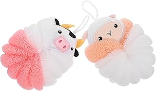 Cabilock 2Pcs Animal Bath Balls Exfoliating Shower Scrubbers Cartoon Sheep and Calf Body Wash Loofahs for Bathing Skin Care and Bathroom Cleaning Supplies