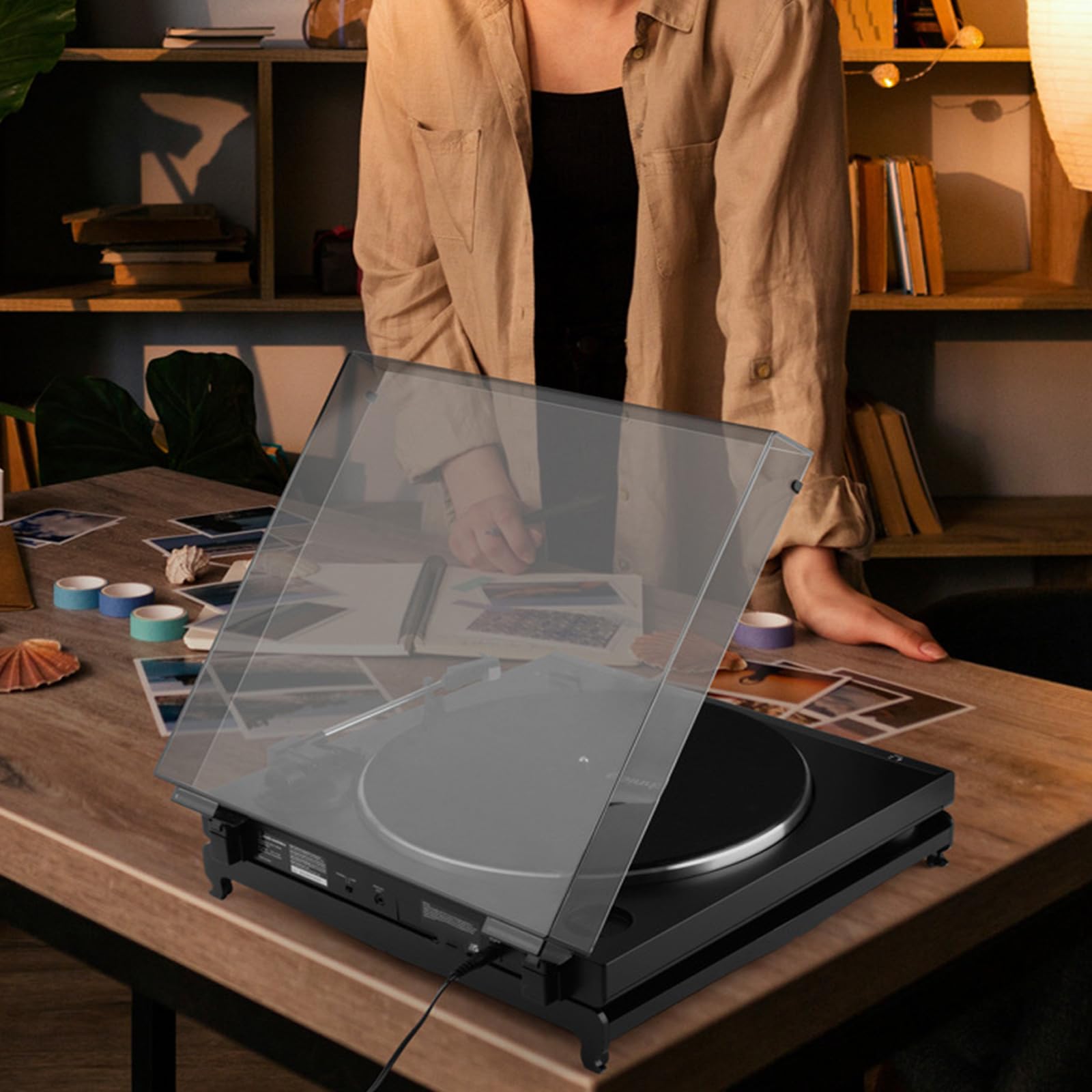 Base brillante de 5 mm de grosor con patas de silicona antideslizantes para accesorios de tocadiscos AT-LP60XBTBK, soporte duradero, elegante y estable para una calidad de sonido óptima