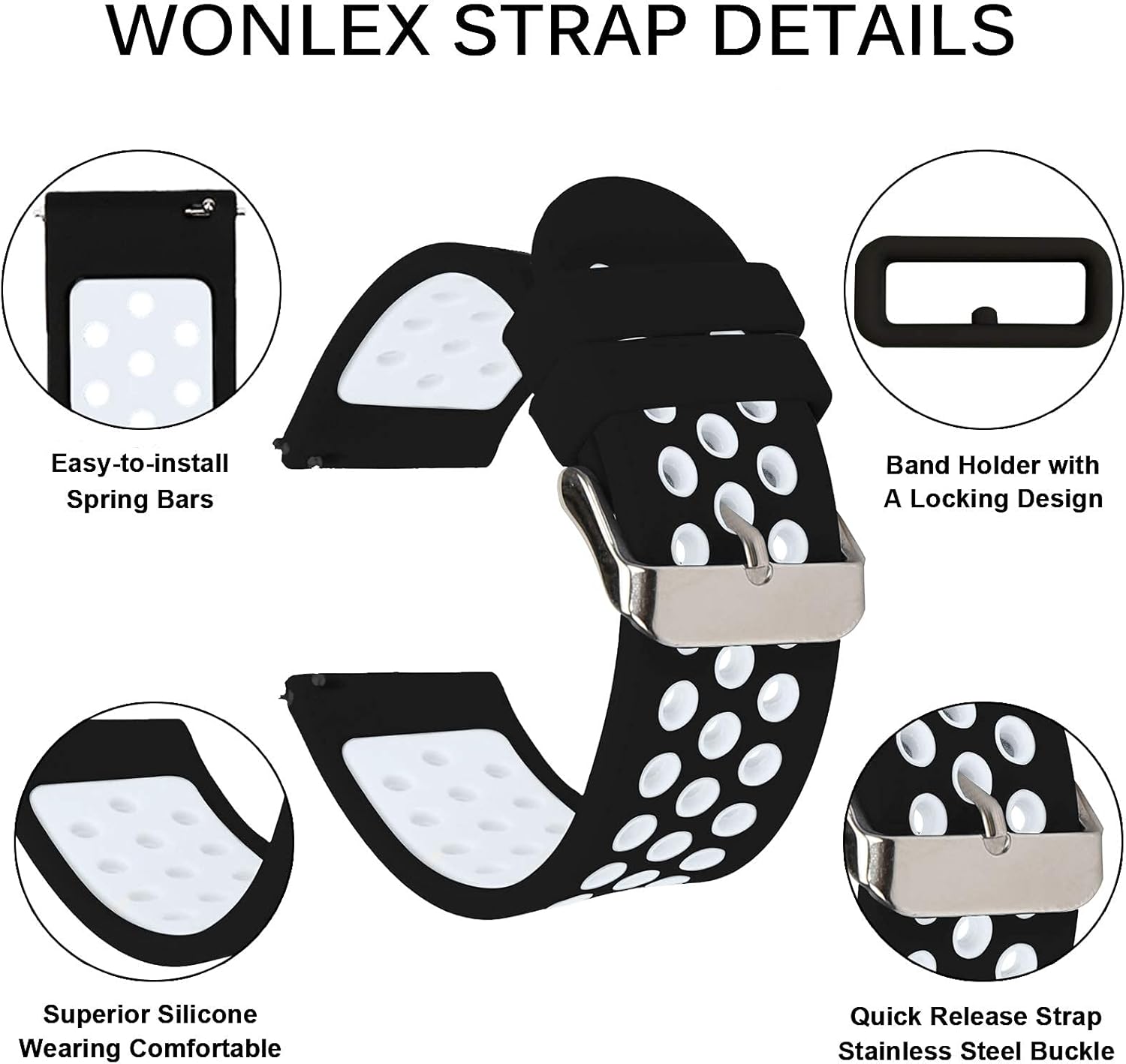 Universal 18mm 20mm 22mm 24mm Width Silicone Watch Band Replacement, Quick Release Rubber Watch Bands for Men & Women - Image 5