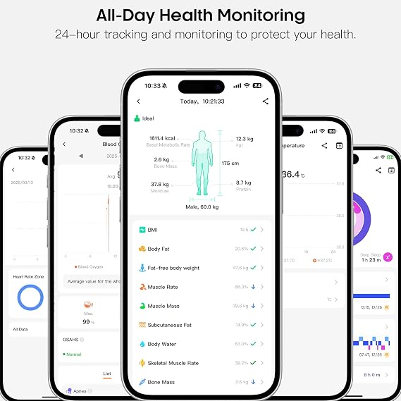 1.56 AMOLED Large Screen Smart Watches for Men Women, Airbag Blood Pressure Monitor Watch with Heart Rate Blood Oxygen Stress Sleep Tracking, SOS, Smart Fitness Watch for Android iPhone