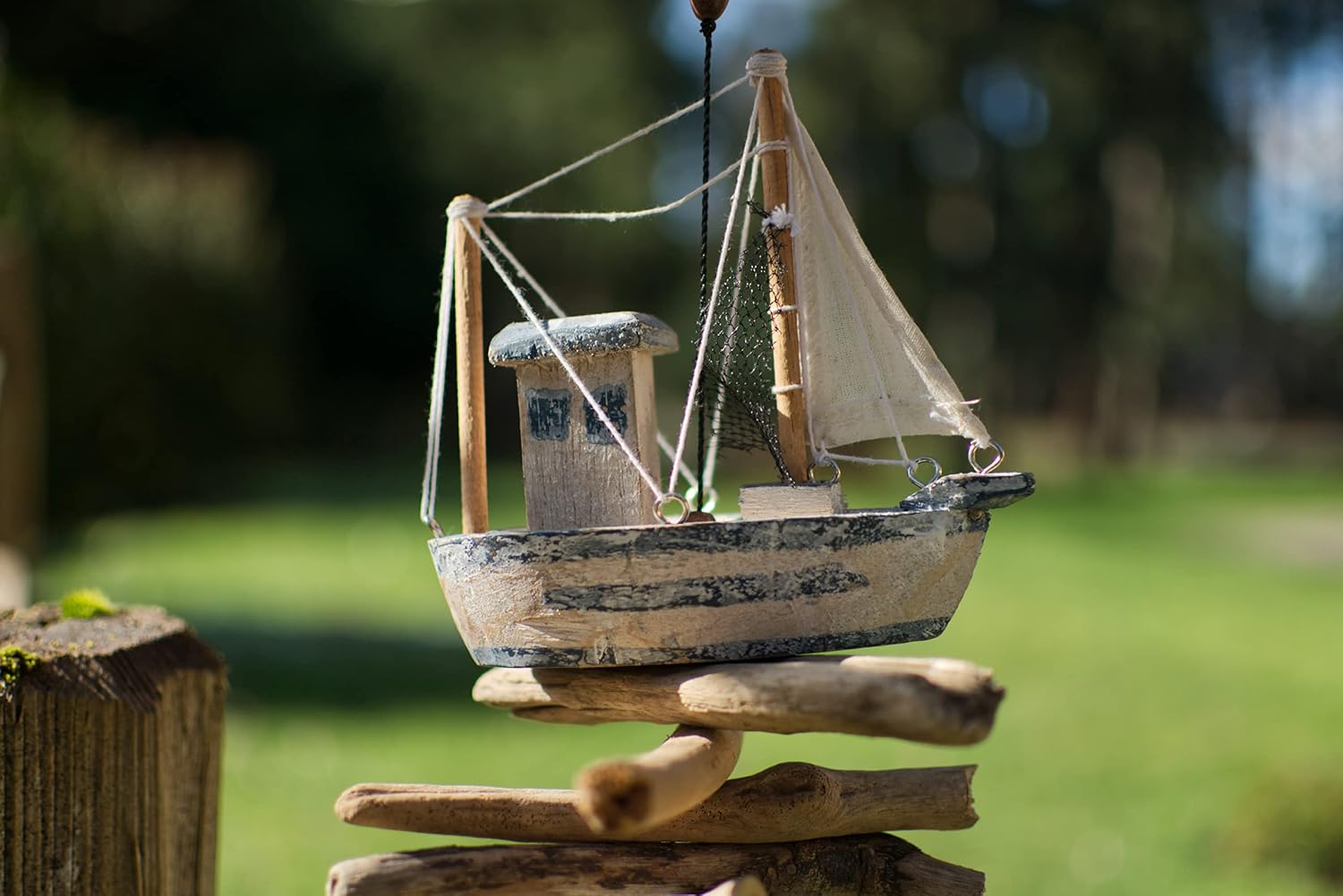 Cohasset Gifts Wind Chime Bell | #593 | Work Boat Cohasset Bell | Nautical, Outdoor, Home Décor for Decks, Garden, Porch | White & Blue Distressed Finish |