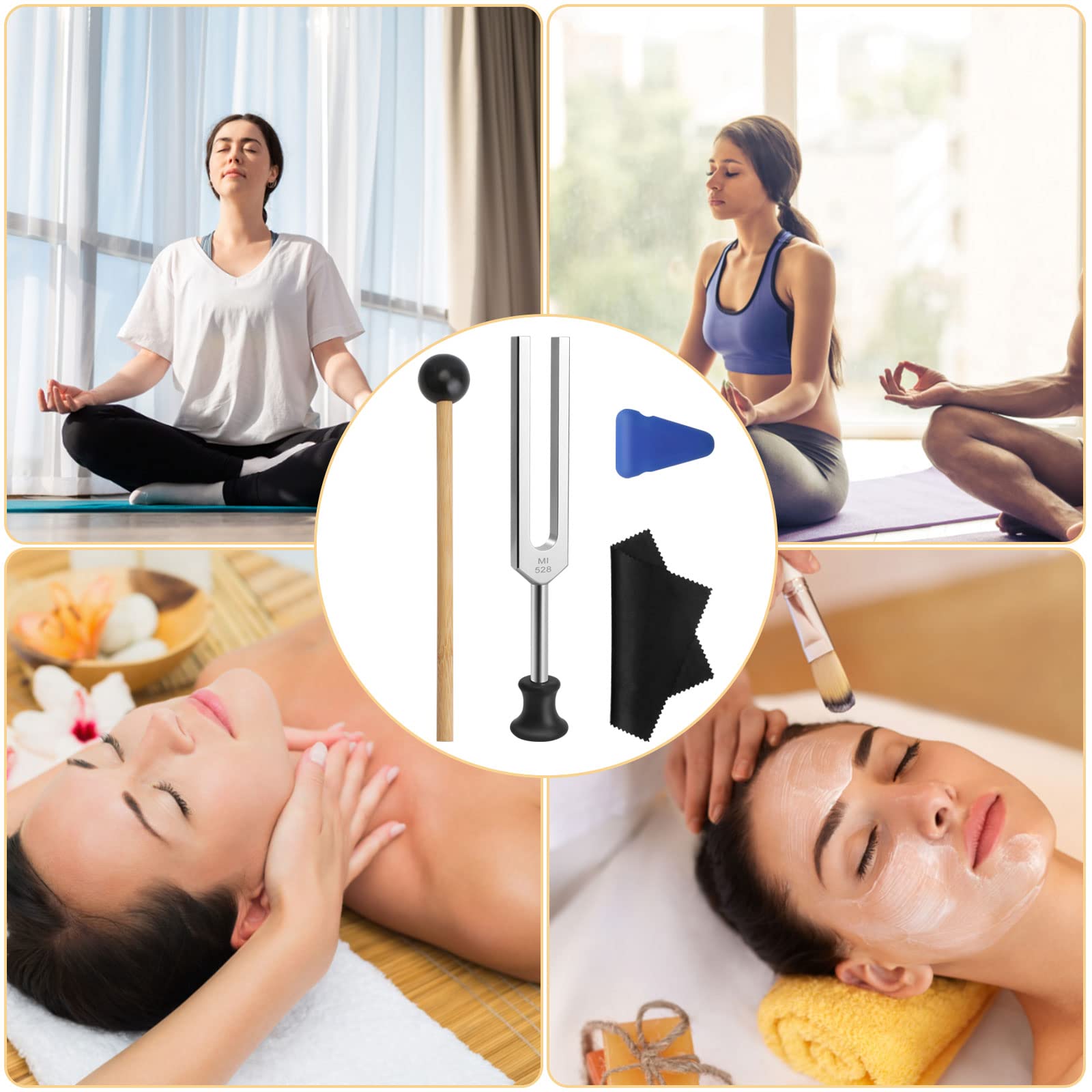 Diapason Musical, 528hz Diapasón de Aluminio con Martillo + Goma Triangular + Base + paño de limpieza + Bolsa de Almacenamiento, para Terapia de Sonido, Yoga, Meditación/Instrumento Afinador