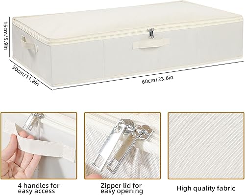 Miniatura 5 de Contenedor de almacenamiento debajo de la cama, organizador de ropa con asas, contenedor de almacenamiento plegable con tapa, beige, 1 paquete, 23.6
