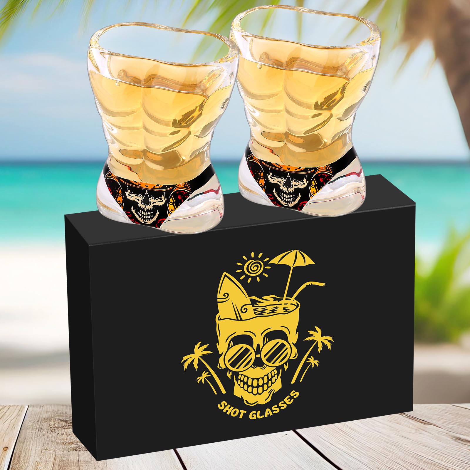 Muscle Man Glass Shot Glasses, Personality Skull Design, 30ml Heavy Base Shot Glass, Set of 2 with Logo Gift Box
