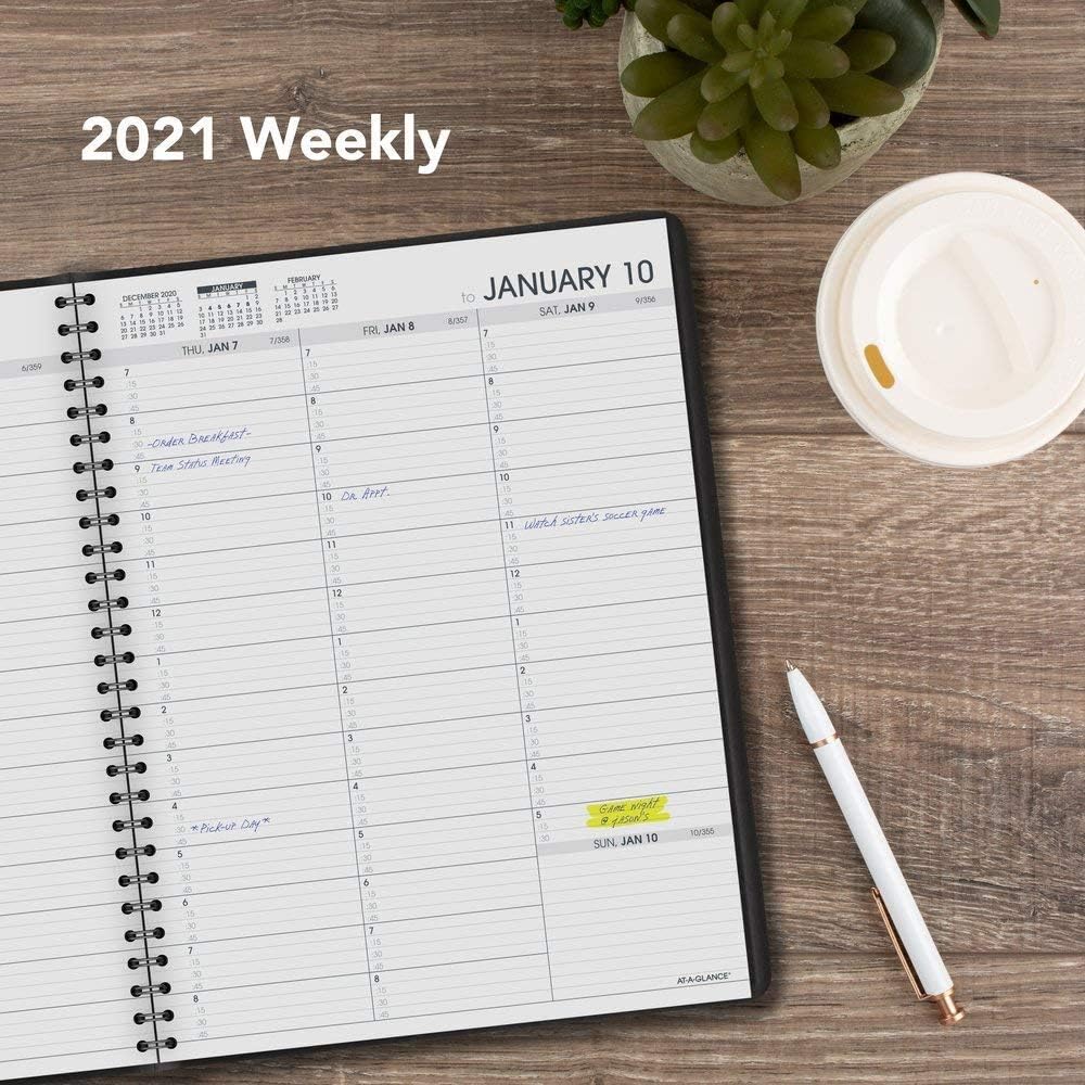 AT-A-GLANCE 2021 Large Weekly Planner & Annual Calendar, 8-1/4" X 11", Black, Spiral Bound, Teacher, Student & Family Planner for School, College & Office for Women & men, (70950Z0521)
