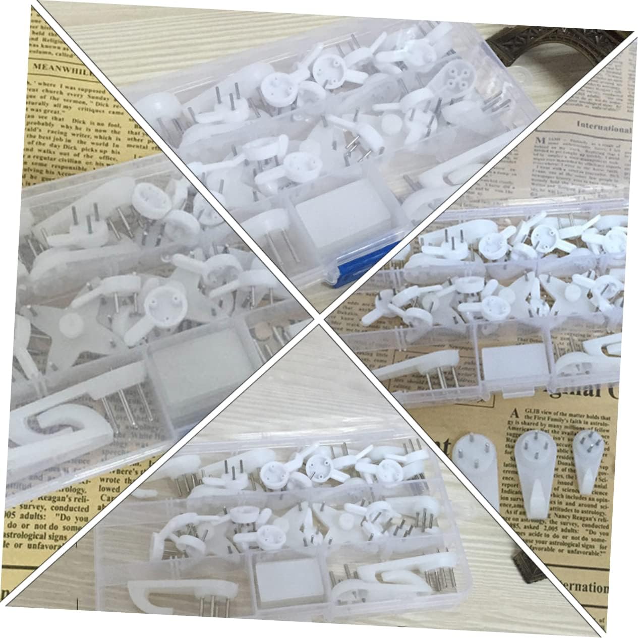 DOITOOL 2sets Seamless Wall Nail Hooks Storage Box Multi-Purpose Invisible Picture Hanging for Wedding Photos Umbrellas Keys and Clothes and Reusable Easy to Install