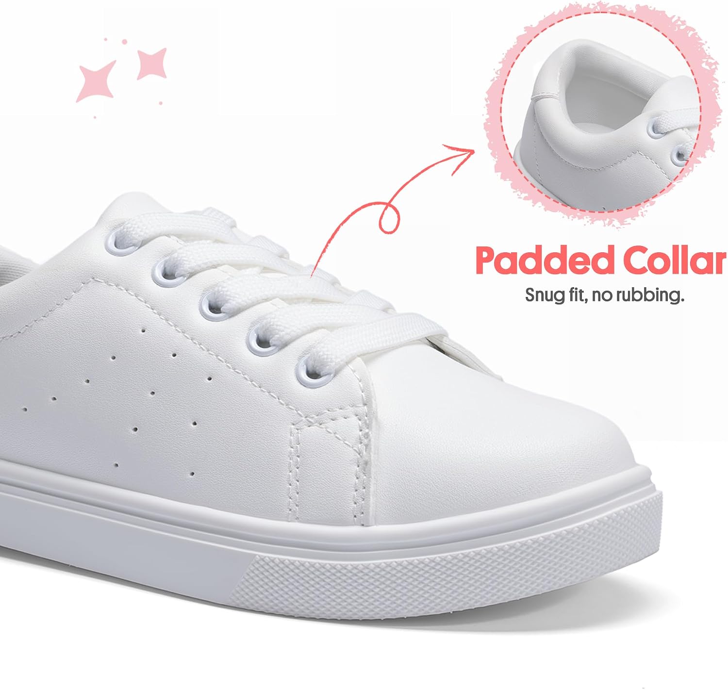 FabKids Kids Sneakers Boys Girls White Shoes Low Top Lace Up Footwear for Toddler Little Kid Big Kid
