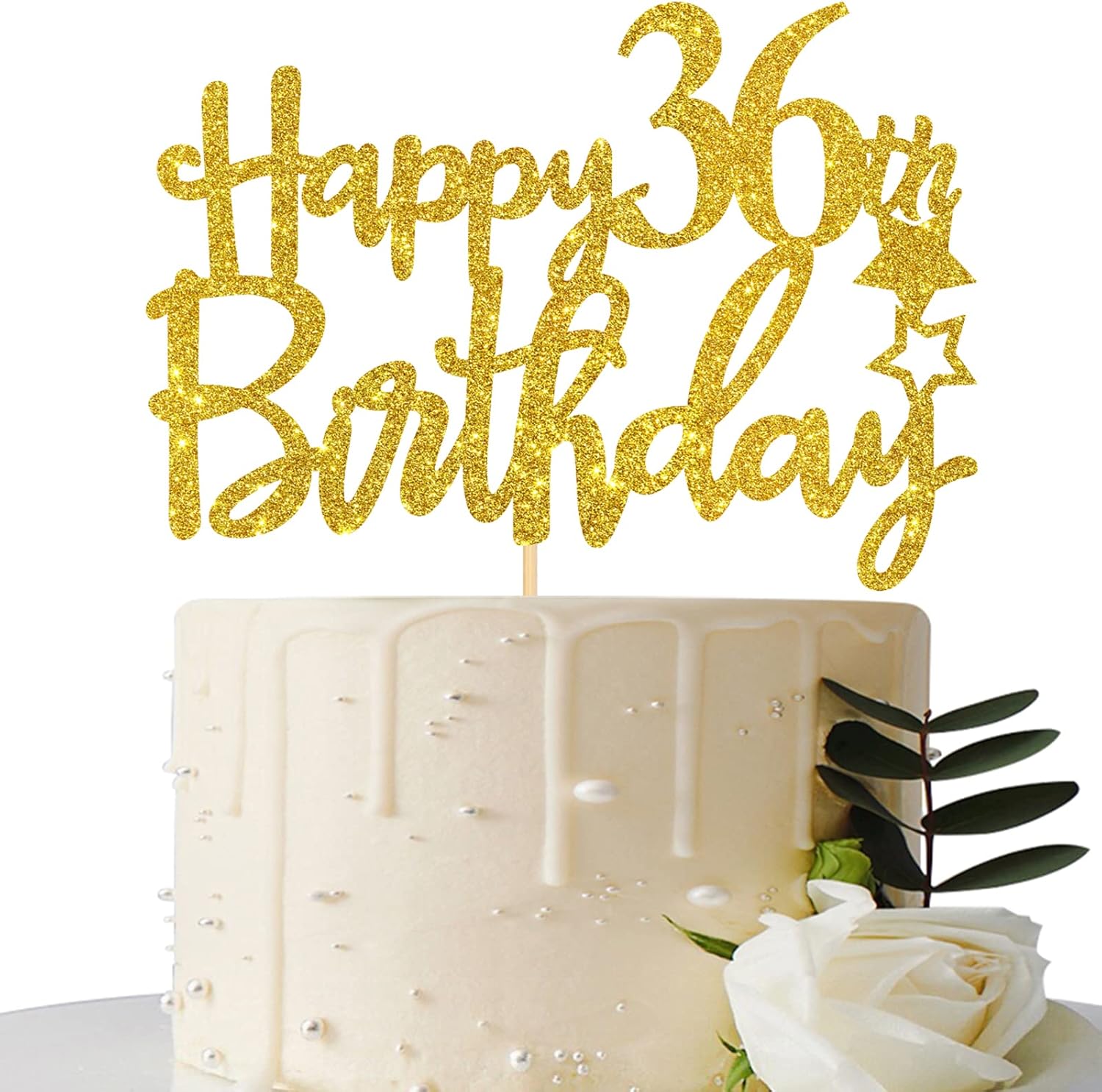 Gold Glitter Happy 36th Birthday Cake Topper 36 Cake Topper 36th