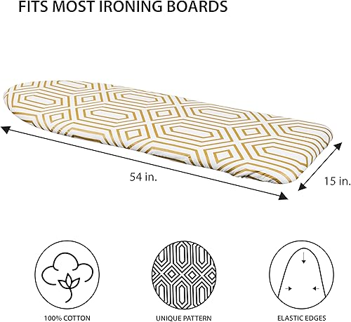 Miniatura 4 de Simplify Funda para tabla de planchar  Resistente a quemaduras  Algodón  Acolchado grueso  Ajuste elástico  Sujetadores de velcro  Solo funda  Dorado