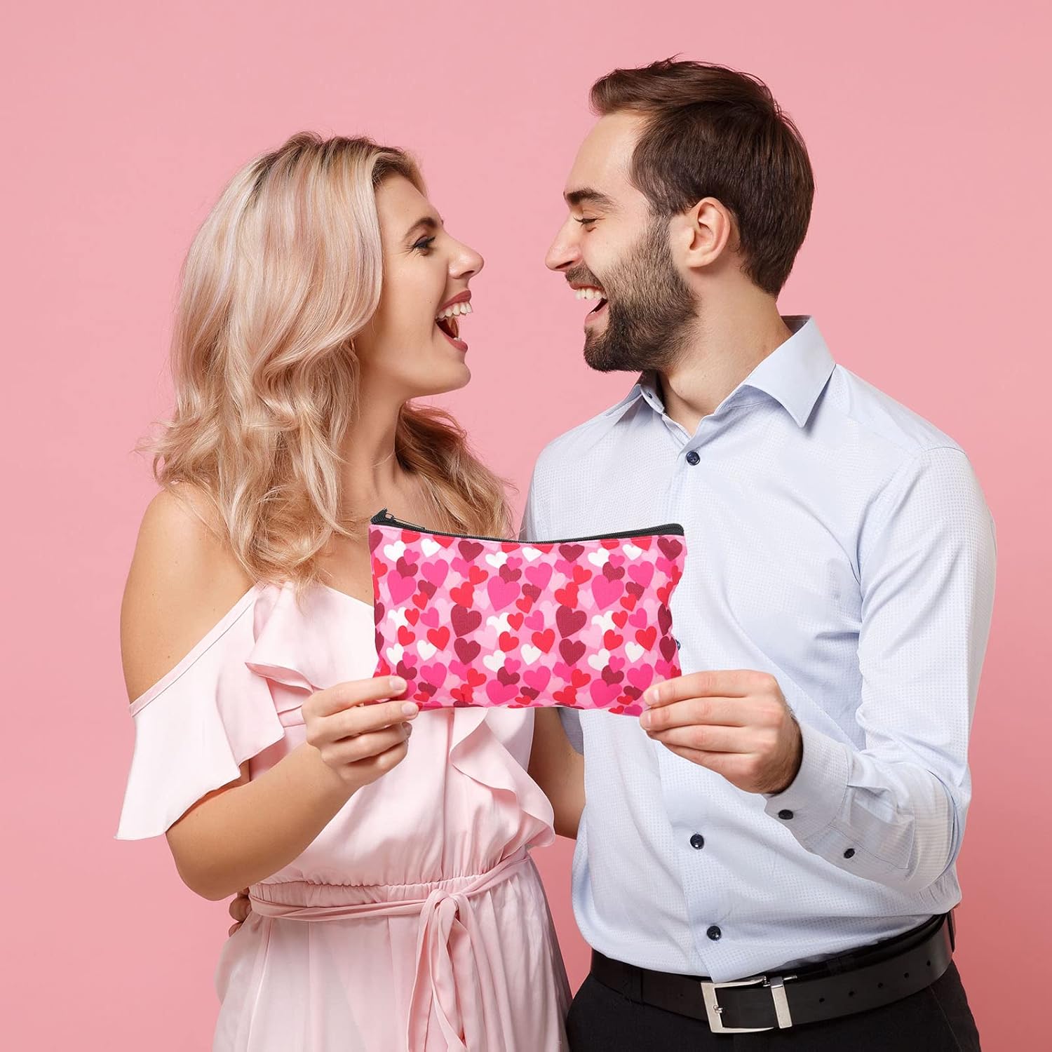 Reginary 14 Pcs Valentines Makeup Bag Bulk Valentine Galentines Day Gifts Heart Cosmetic Bags Pink Red Travel Pouches with Zipper Toiletry Purse Party Favor Gift for Women, 14 Styles