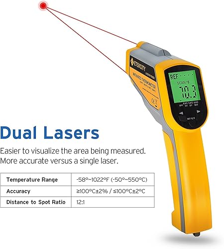 Miniatura 3 de Etekcity Termómetro infrarrojo Lasergrip 1030D (no para humanos) con filtro de temperatura sin contacto con láser dual, de 58 F a 1022  (-58.0 F a