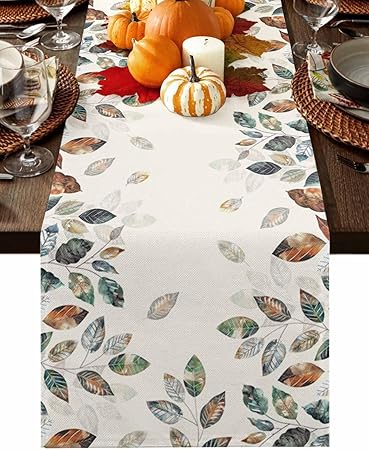 Thanksgiving Cotton and Linen Table Runner - Thumbnail 2