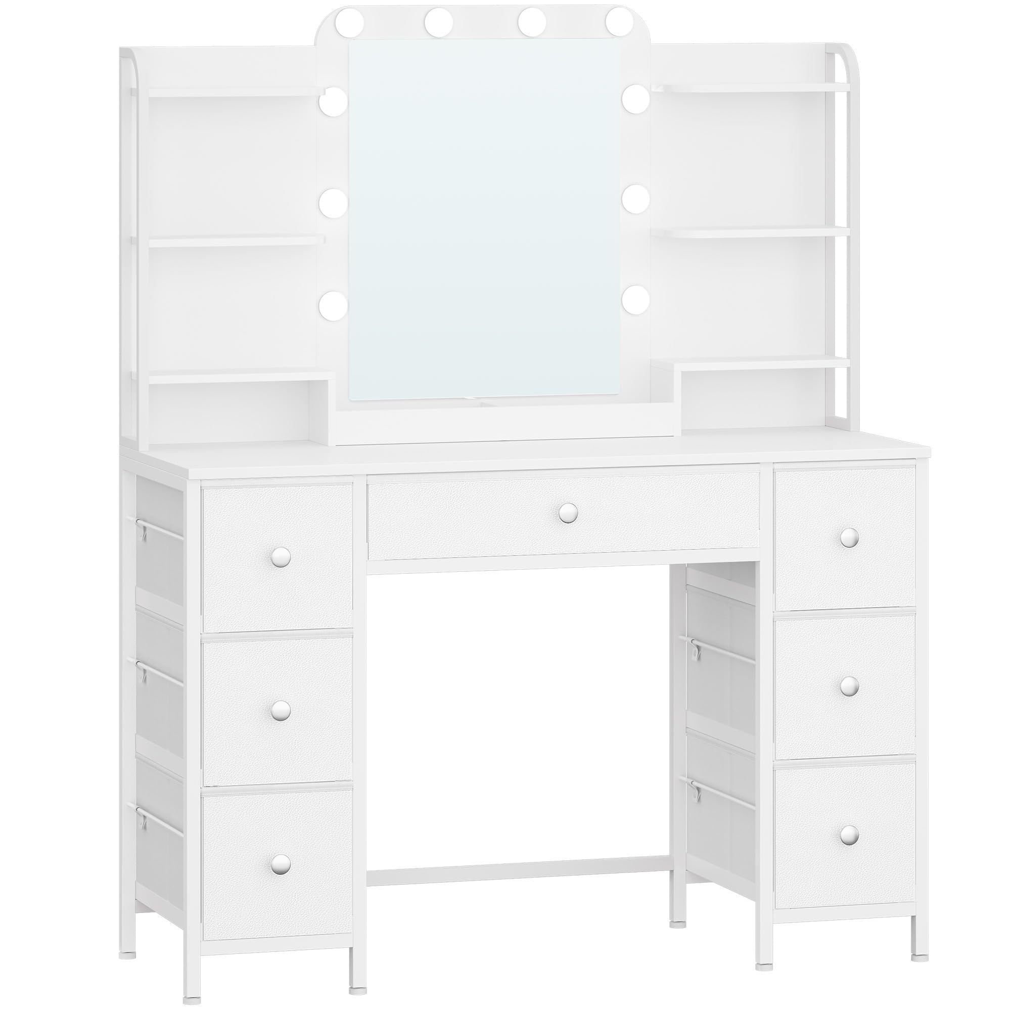 Hzuaneri Coiffeuse avec éClairage LED, Coiffeuse avec Grand Miroir HD, 7 Tiroirs et 6 éTagèRes de Rangement, Dressing de Chambre, Moderne Blanc DT42303XEU