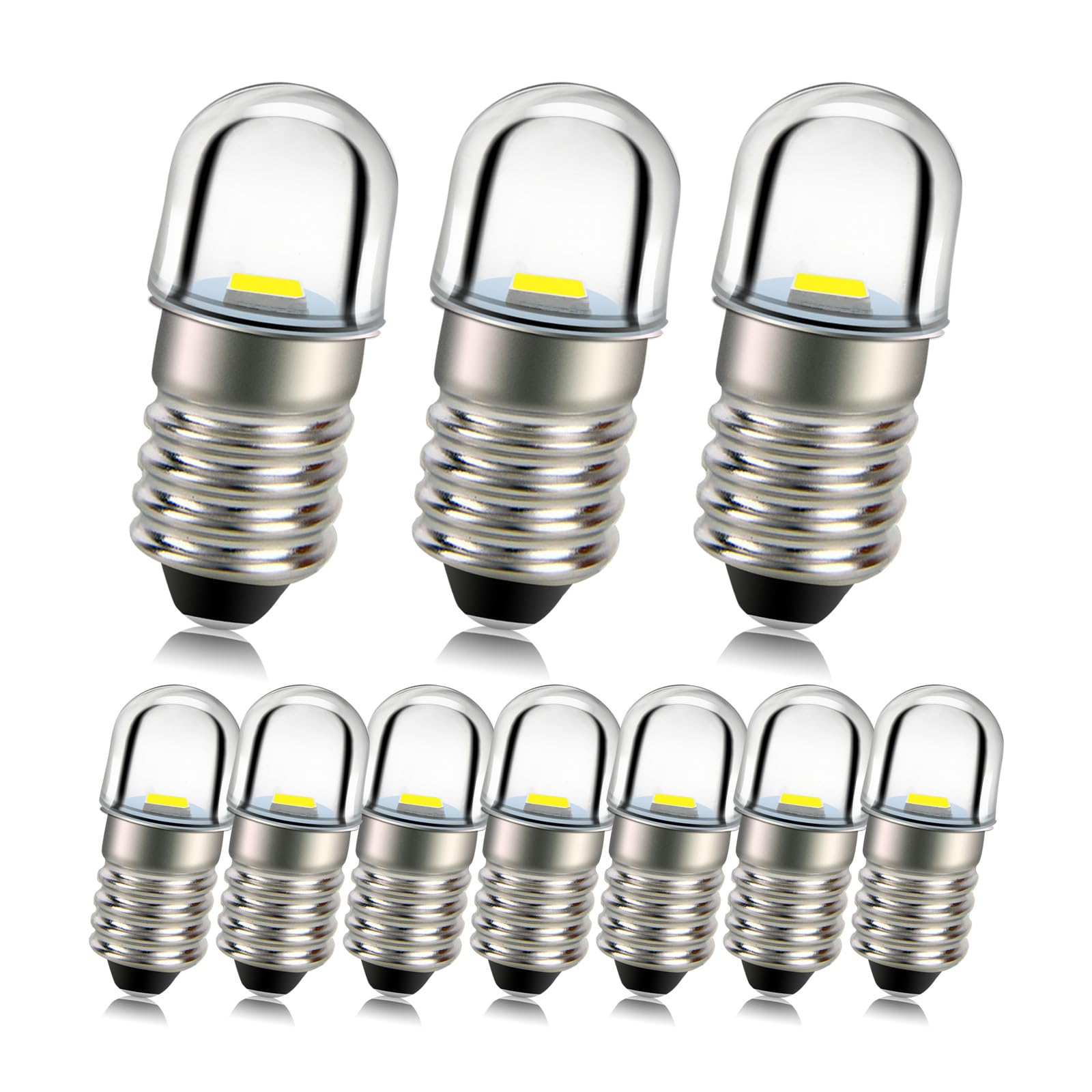 Ruiandsion 10pcs E10 LED Bulb 6V White 1W Replace Torch Headlamp Flashlight Bulbs,Non-Polarity — image 1