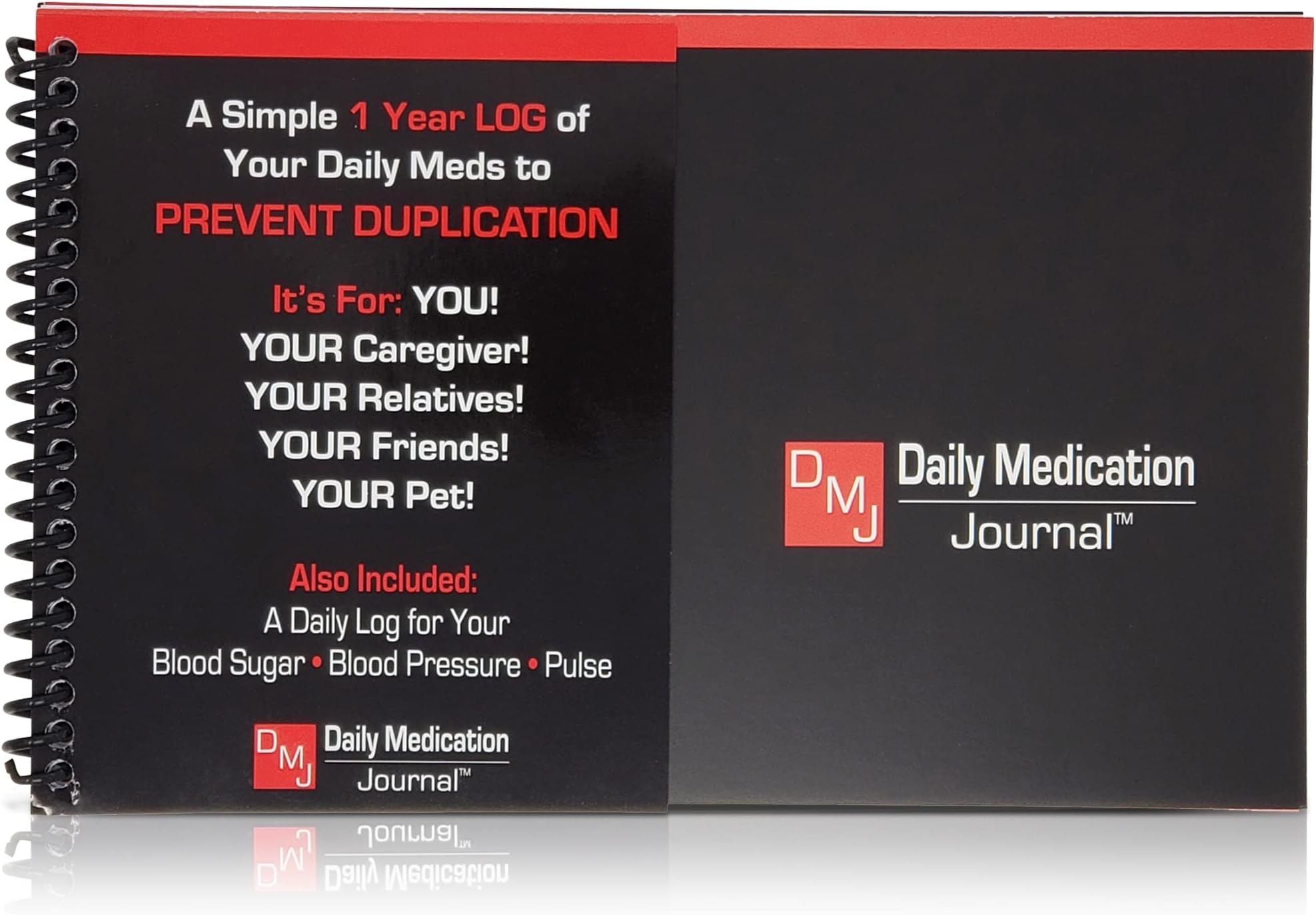 Daily Medication Journal - Blood Pressure Log Book, Vital Signs and Blood Sugar Tracking, 12 Month Medical Journal, Compact Size, Spiral Bound, Made in USA