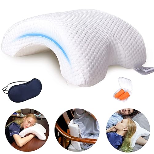 Sleeping Cuddle Pillow for Couple, Memory Foam Arched U-Shaped Arm Hole Pillow, Providing Comfort and Support in Travel Rest Office and Bed - White