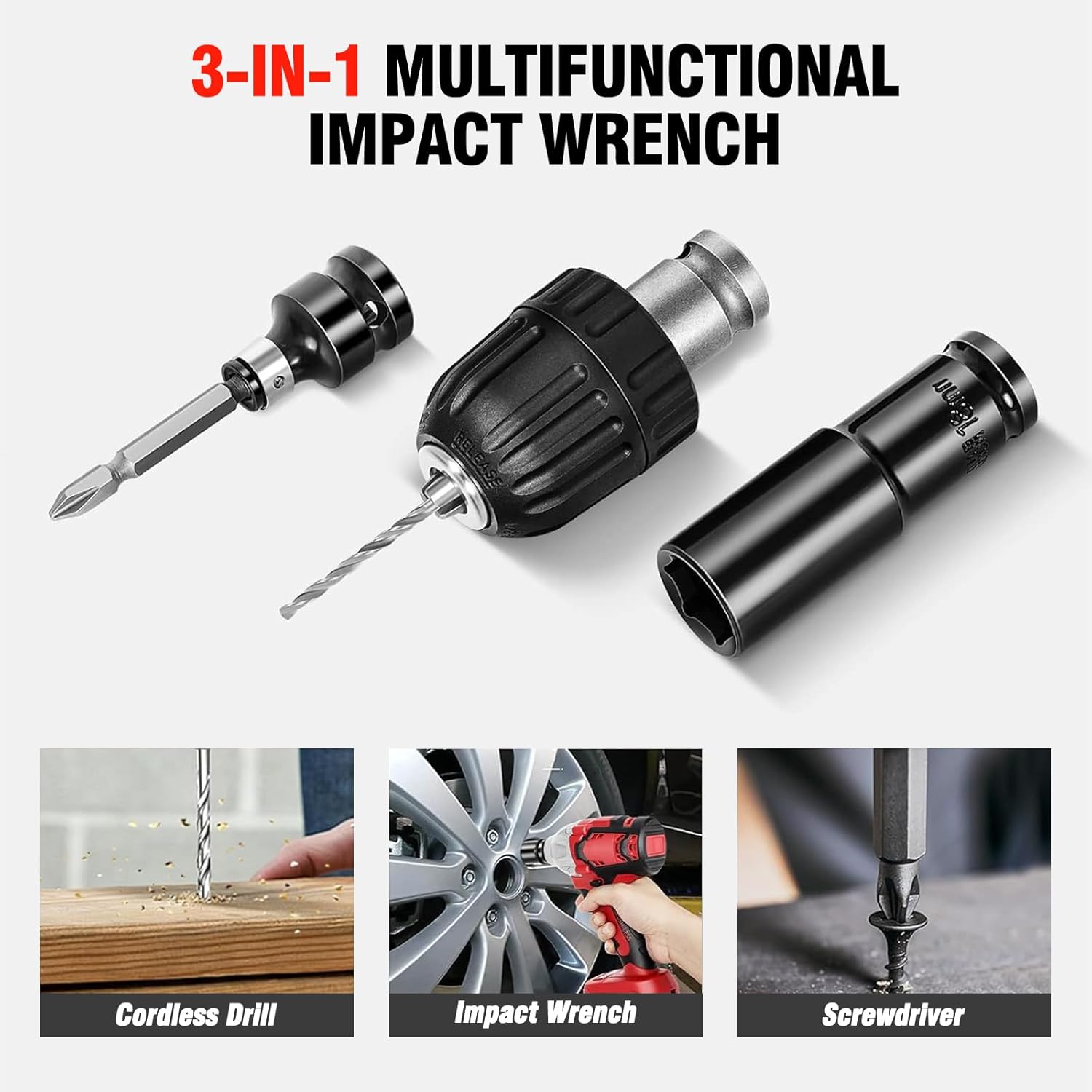 ALSO GO 20V Cordless Impact Wrench 1/2", Electric Impact Gun 450N.m/330Ft-lbs, with 2000mAh Battery & Fast Charger, 3 Sockets & 6 Drill/Driver Bits, Variable Speed for Car Repair/Truck/Mower/DIY