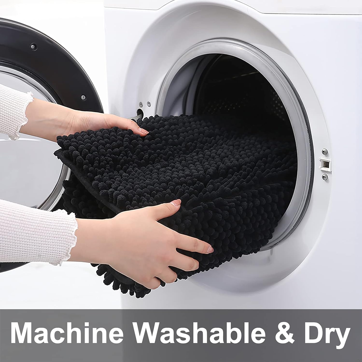 Grandaily Chenille Striped Bathroom Rug Mat, Extra Thick and Absorbent Bath Rugs, Non-Slip Soft Plush Shaggy Bath Carpet, Machine Wash Dry, Bath Mats for Tub, Shower and Bath Room, 24x36, Black : Home & Kitchen