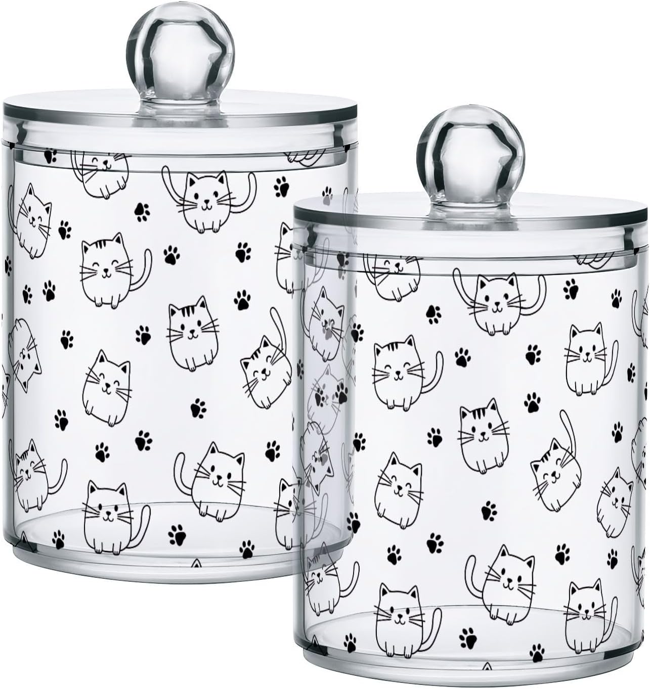 Joisal Cute Cat Paw Clear Cotton Swab Container with Lift-Off Lid