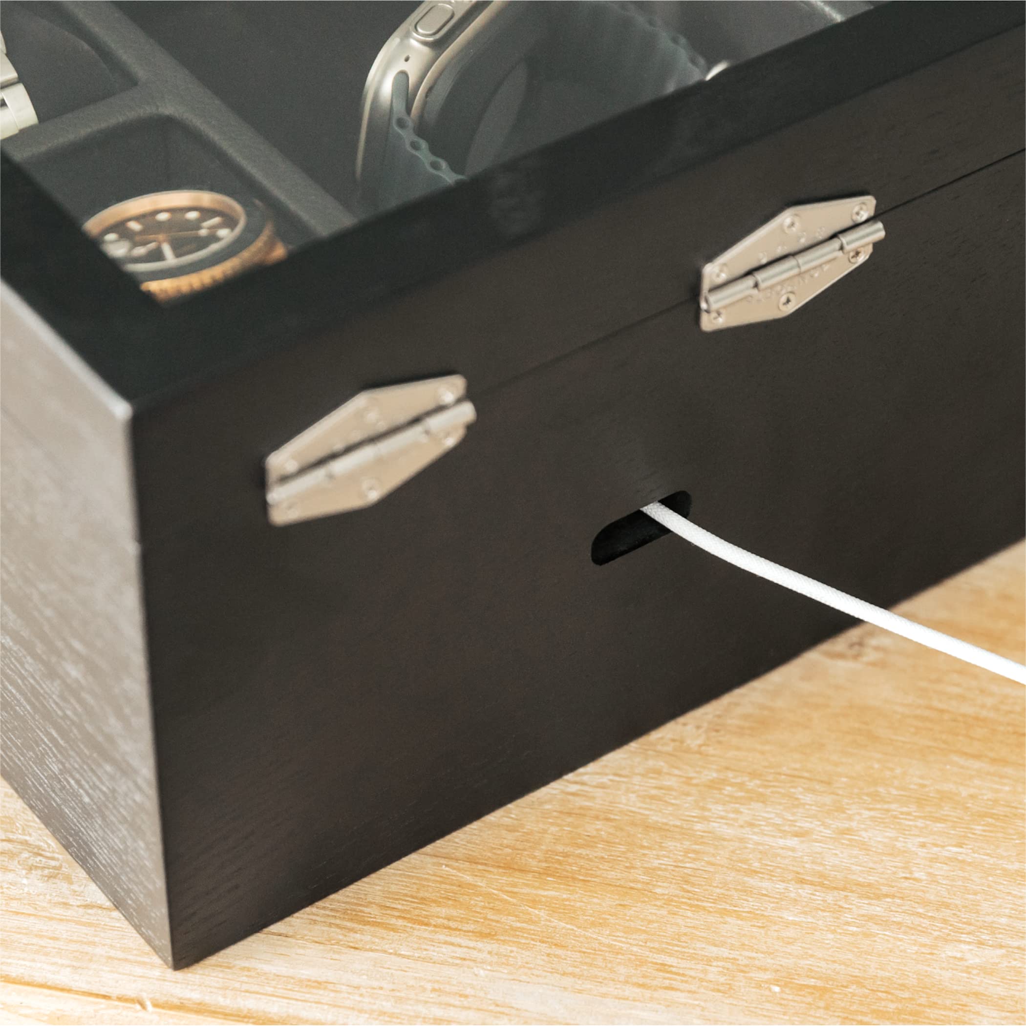 Organizer na zegarek z 8 przegródkami dla mężczyzn, czarne wykończenie, gablota na zegarek, modułowa taca do obsługi samochodu, Apple Watch kompatybilna ze stojakiem Apple Watch, szuflada na akcesoria