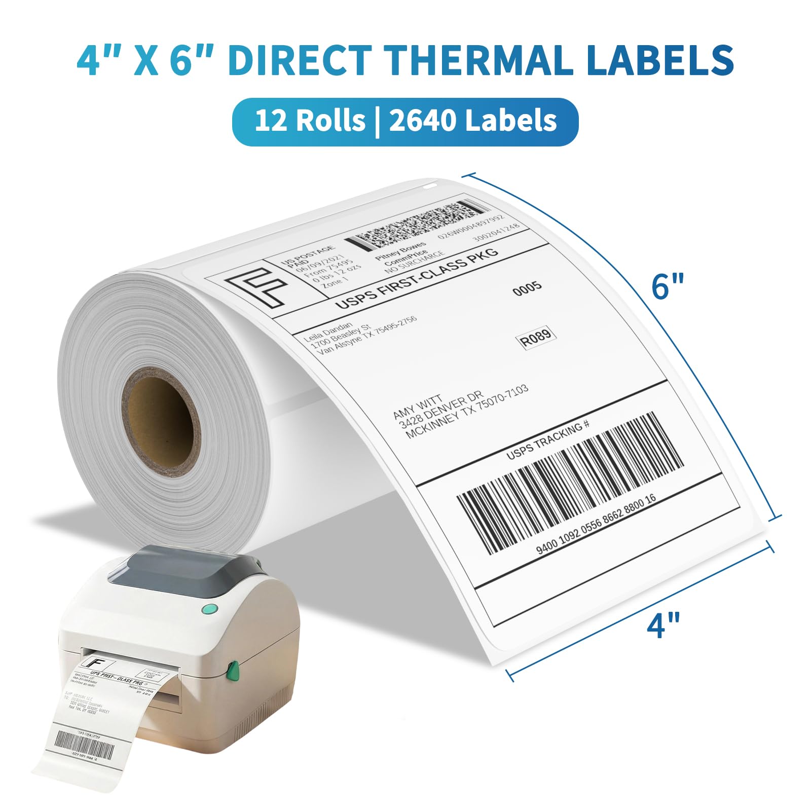 9527 Product 1744907 Lot de 12 rouleaux d'étiquettes d'expédition pour LabelWriter 4XL Blanc 10,2 x 15,2 cm