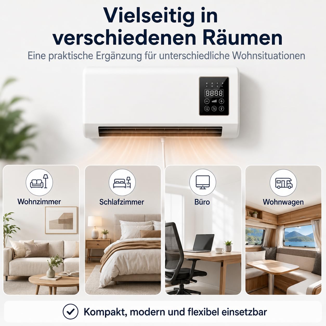 Klimaanlage, Wandmontierter Kühlventilator mit Fernbedienung, Mini Klimaanlage für Zuhause, Platzsparendes Design mit Kühl- und Heizfunktion für Schlafzimmer, Wohnzimmer und Büro