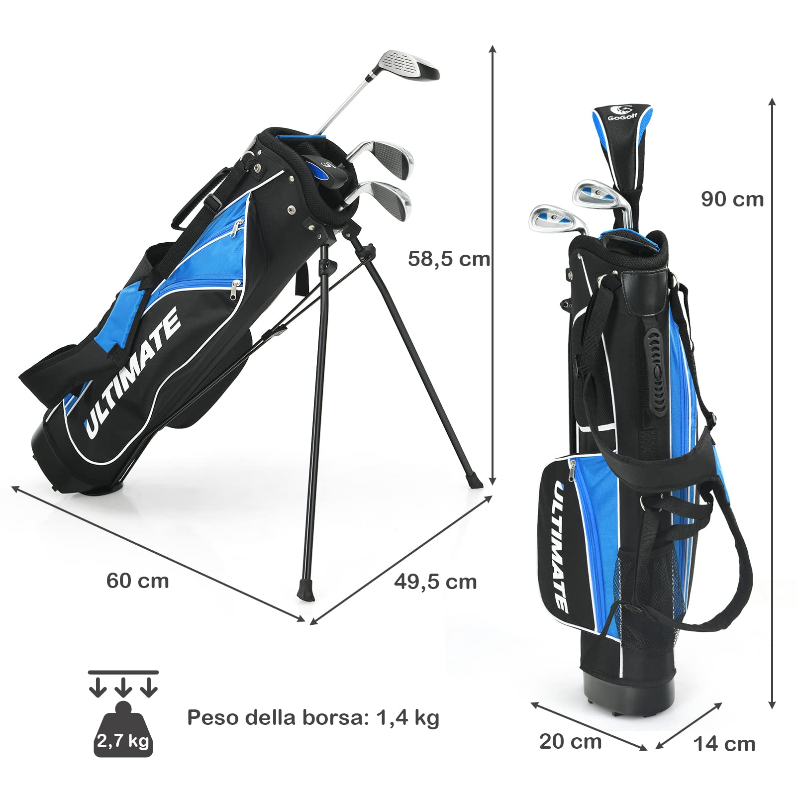 COSTWAY Set di Mazze da Golf per Bambini 8-10 Anni, con Legno da Fairway 3, Ferri 7 e 9, Putter, Coprimazze, Sacca da Golf, Perfetto per Bambini e Bambine