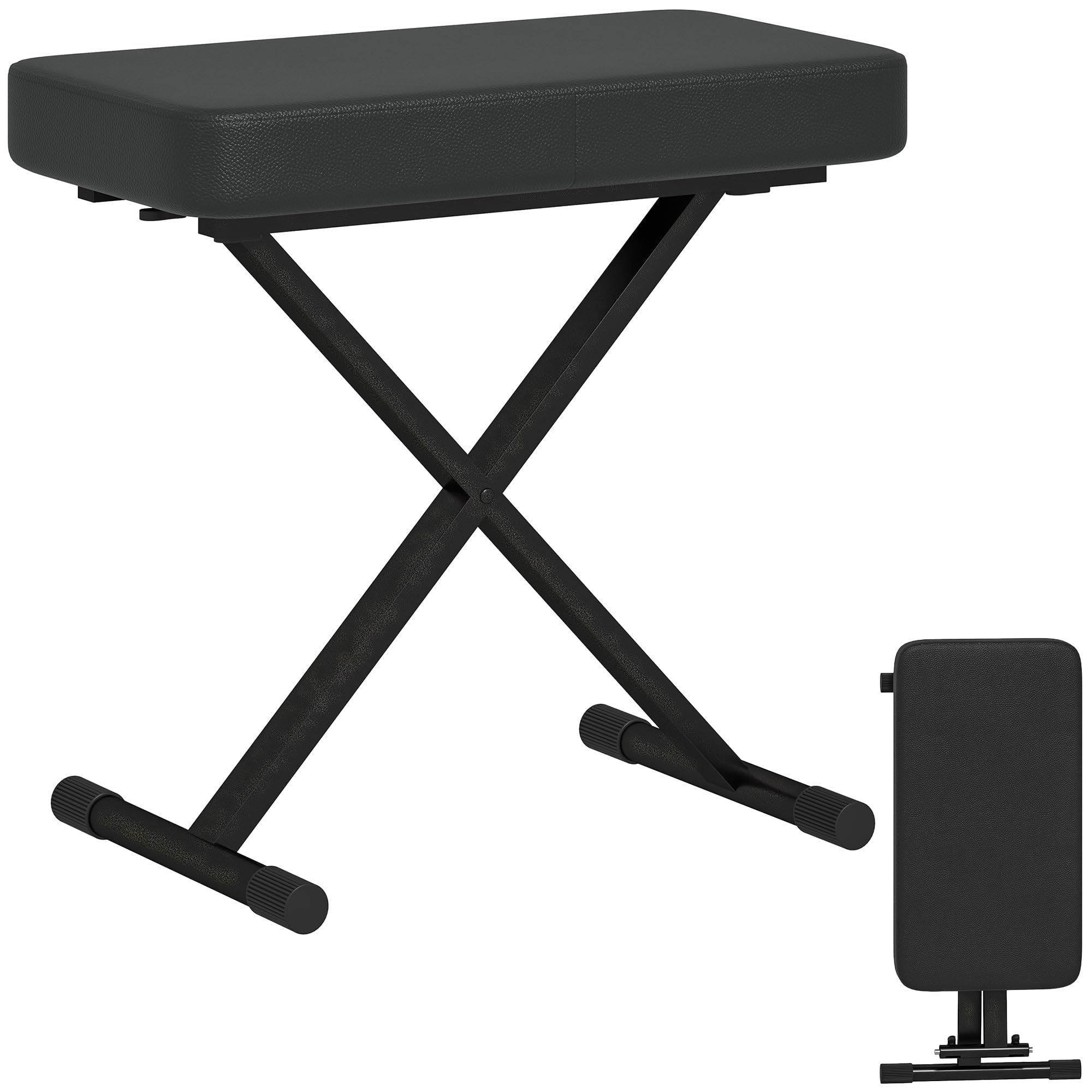 HOMCOM Sgabello per Pianoforte Pieghevole e Regolabile su 4 Altezze con Struttura a X, Panca Pianoforte in Pelle PU e Metallo con Piedini Antiscivolo, 60x32x53-63 cm, Nero