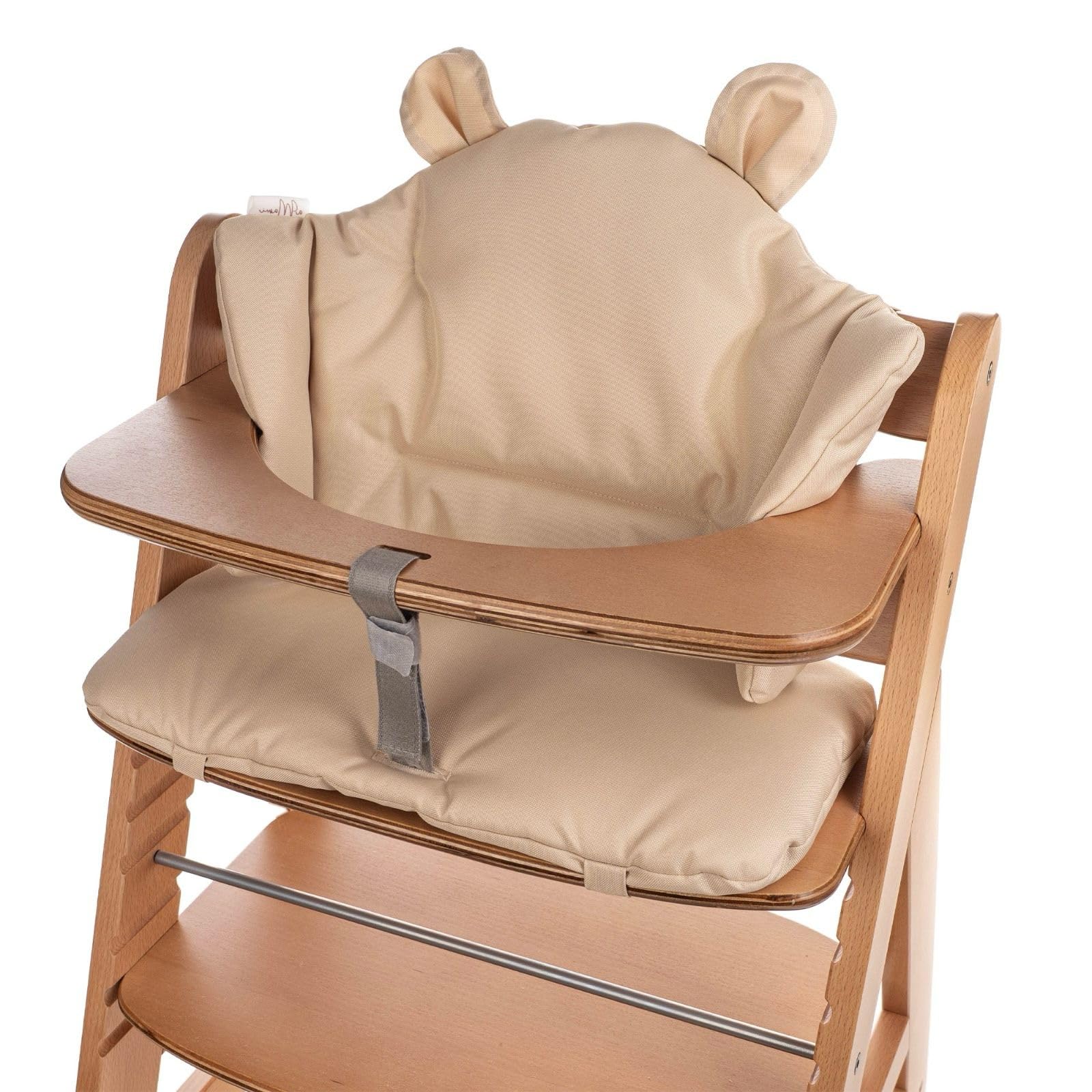aMami Zweiteiliges Sitzkissen für Hochstuhl Hauck – Handgefertigt – Wasserdichtes Oxford-Gewebe – Antiallergisch – Bequemes Polster mit Klettverschluss - Beige - Teddy