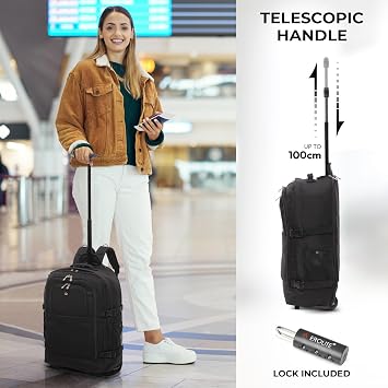 5 Cities 55x40x20cm Ryanair Priority Trolley Backpack, 41L, 2 Wheels | Fits Ryanair Priority, 41L, 2 Wheels, Lightweight, Carry On Trolley Flight Bag, Rucksack Suitcase, Cabin, Durable, Black