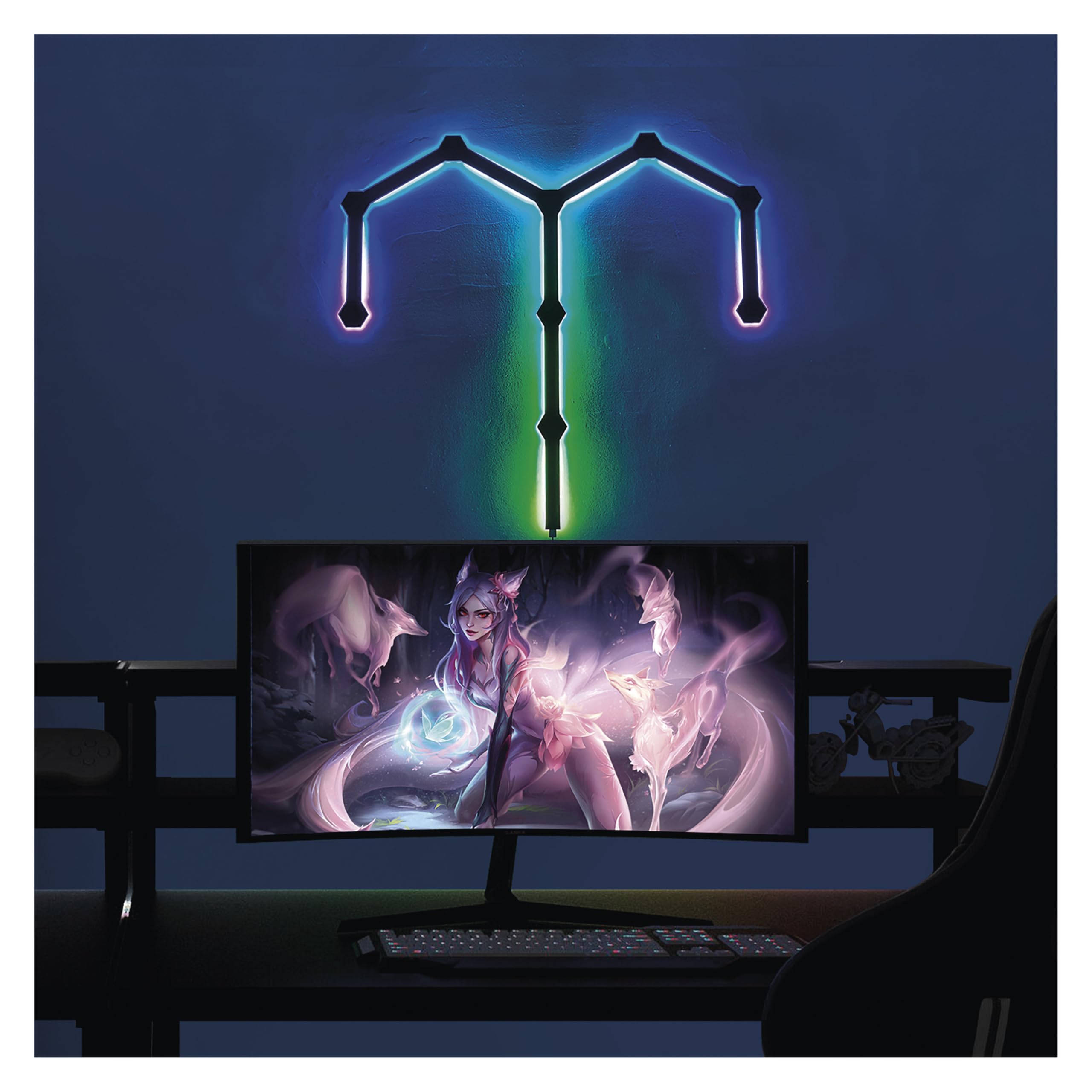 EMOS - Aplique inteligente RGBIC para juegos con aplicación, 9+9 piezas - Iluminación modular - 16 millones de colores, sincronización de música, control por voz - Luz ambiental WiFi de 2,4 GHz