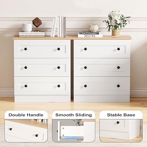 Miniatura 5 de Cómoda de 3 cajones para dormitorio, cajoneras pequeñas, mesita de noche de madera de granja, mesita de noche, mesa auxiliar de armario moderno,