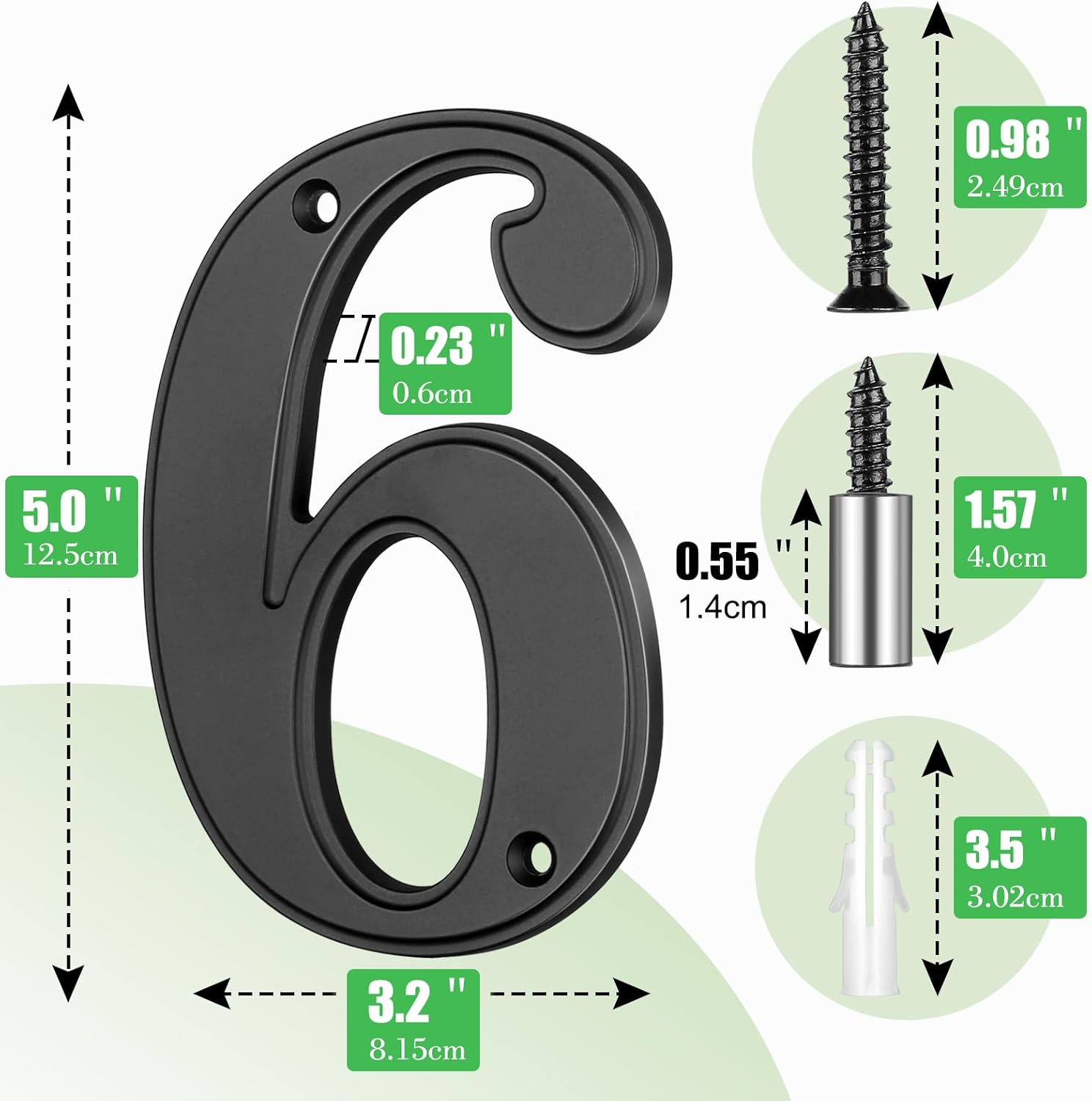 5 Inch Modern House Numbers for Outside, Large Metal Address Numbers for House, Anti-Rust Floating House Numbers with Nail Kits for Front Door Garden Mailbox, Black Zinc Alloy Style (Black 6)