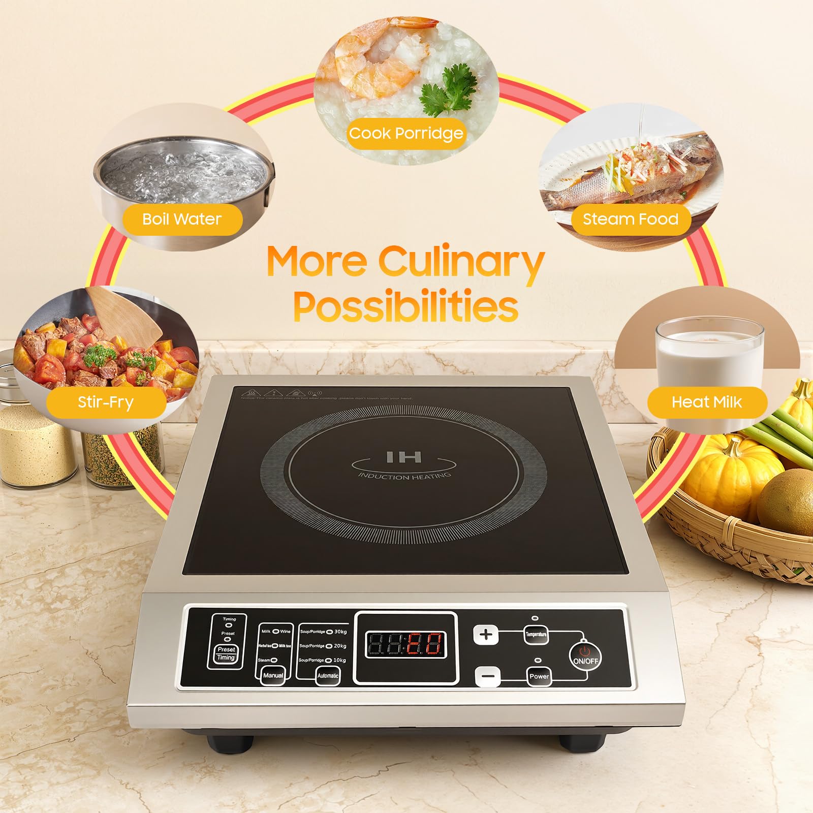 Plaque de cuisson à induction, 3500 W, plaque à induction professionnelle, 10 niveaux, minuterie 0-3 h, 80-300 °C, capacité de charge de 50 kg, plaque de cuisson pour gastronomie/hôtels