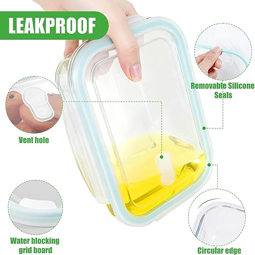 Miniatura 4 de Contenedores de almacenamiento de vidrio de 22 onzas con tapas, paquete de 5 recipientes de vidrio para preparación de comidas, contenedor de