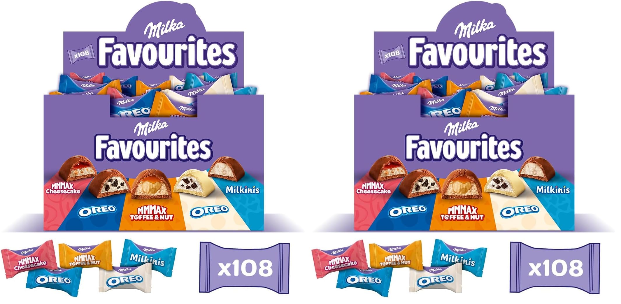 Milka Favourites – Pralinen-Mix aus 5 Beliebten Sorten, 108 Einzeln Verpackte Pralinen – 1 kg (1000 g) (Packung mit 2)