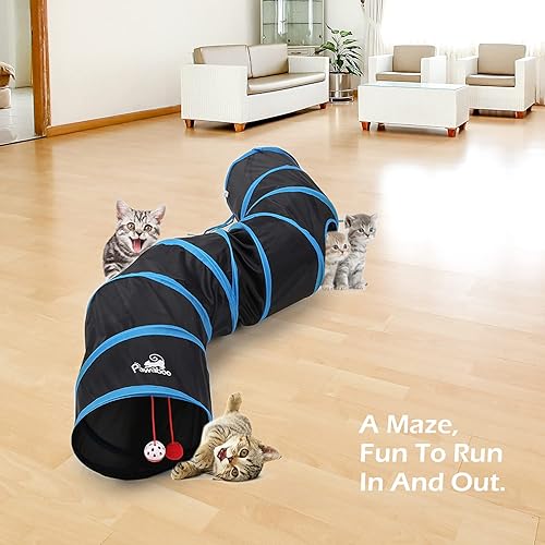 Miniatura 7 de Pawaboo Juguetes para gatos, túnel para gatos, túneles en forma de S, 9.8 x 38.2 in, extensible, plegable, tienda de campaña interactiva, laberinto,
