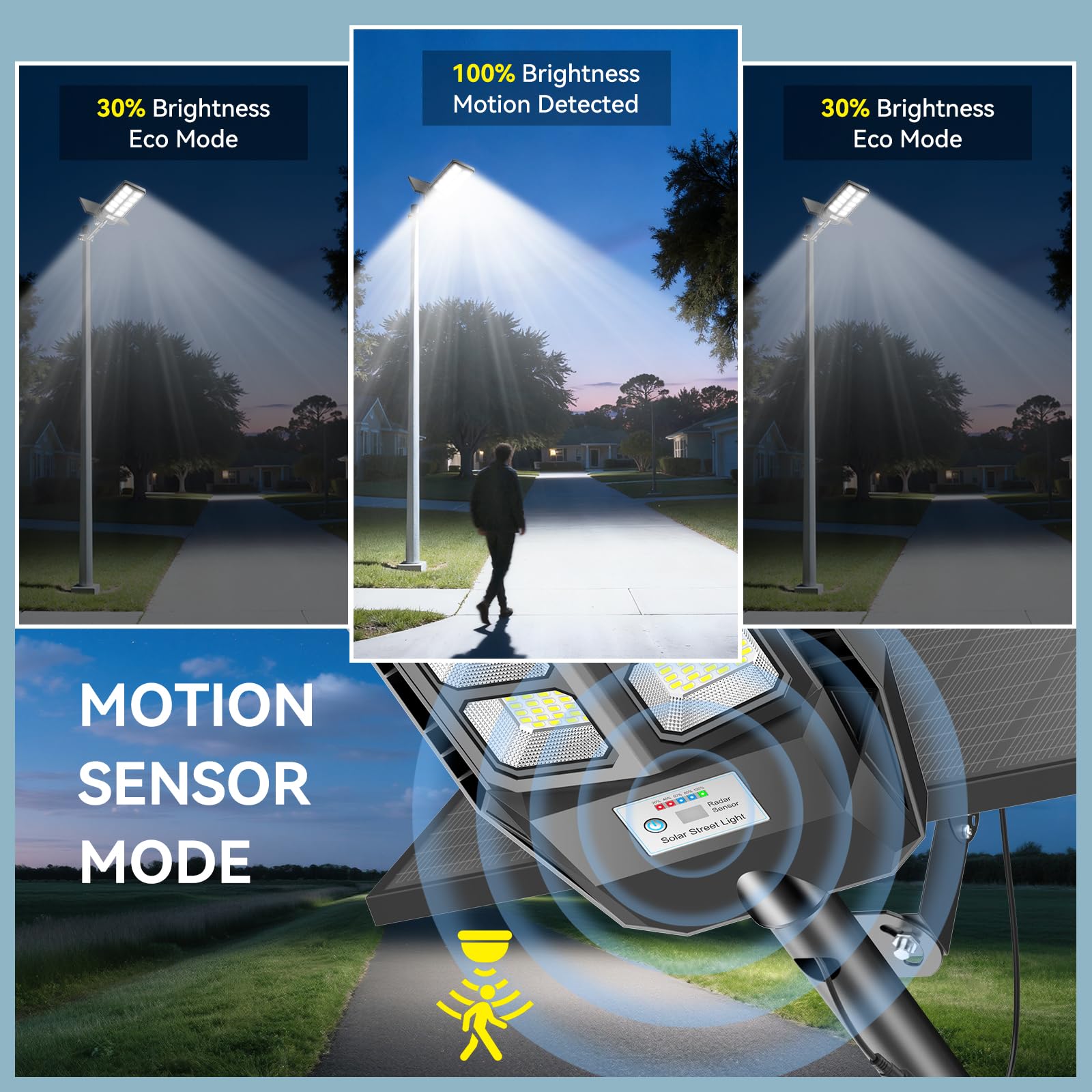 Adewalk 1000W Solar Straßenlaterne mit Fernbedienung, IP66 Wasserdichte Solarlampen für Außen mit Bewegungssensor, 6500K Split Solarleuchten LED Solar Strahler Außen für Gärten Garage Straßen