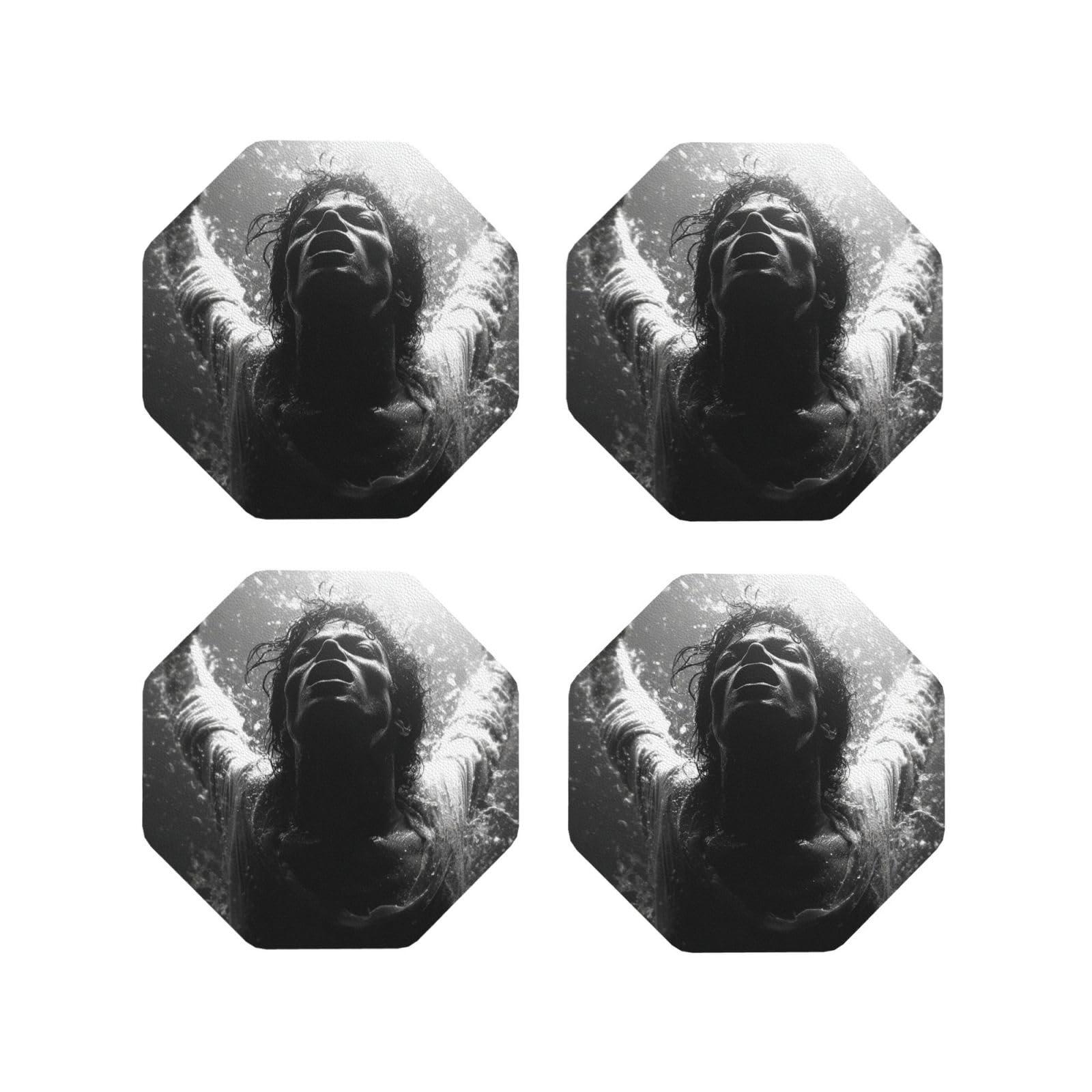 Coasters Set of 4 Round Leather Coaster Quick-Dry Drink Michael Jackson Coasters for Desk Absorbent Mugs Pads Tabletop Protection Pad Heat Resistant Coffee Cup Mat for Kitchen Bar