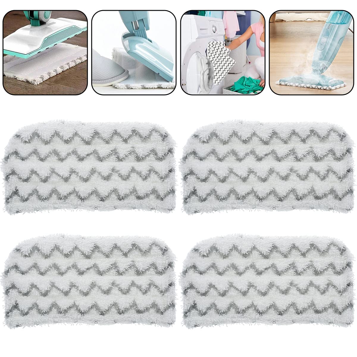 Sdygdb Graphic Package 4Pcs Steam Mop Replacement Pad Reusable Stem Mop Pad Microfiber Washable Replacement Pad Soft Steam Cleaner Pad Compatible With Steam Mop S1000 S1000a S1000c S1000wm S1001c