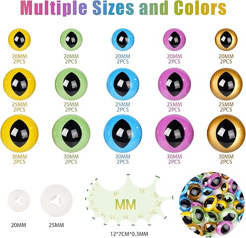 Miniatura 9 de MUCUNNIA 80 ojos de seguridad de plástico de 0.47 a 0.70 pulgadas para ojos de gato Amigurumi para manualidades, ojos de seguridad para muñeca de