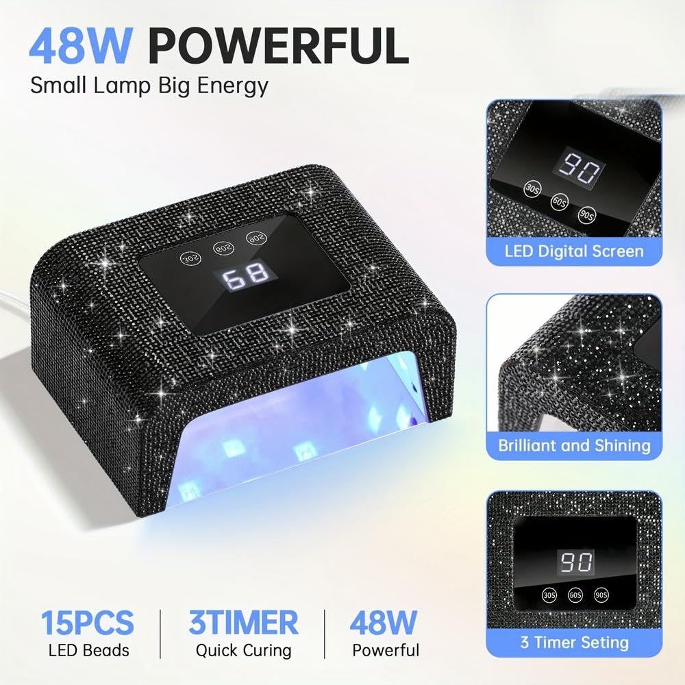 Lampada per Unghie in Gel a LED ZBDZSW da 48 W - Luce UV a polimerizzazione Rapida per Smalto in Gel, Strumento Professionale per Manicure a casa, Uso Plug-in (Nero)
