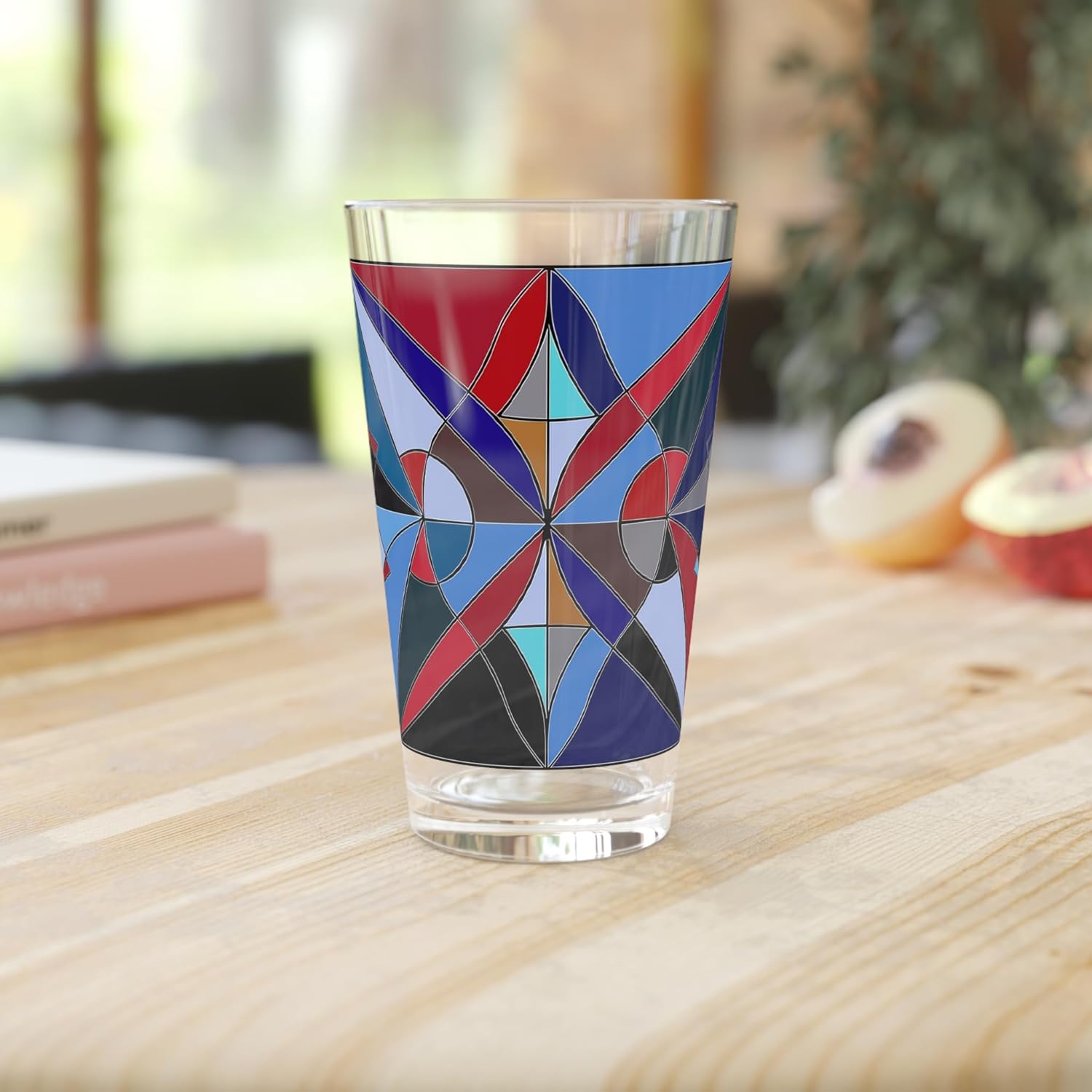 Colorful Geometric Pint Glass Artistic Bauhaus Drinkware Unique Gift Party Home Decor Modern Barware Mitzisniftis Art