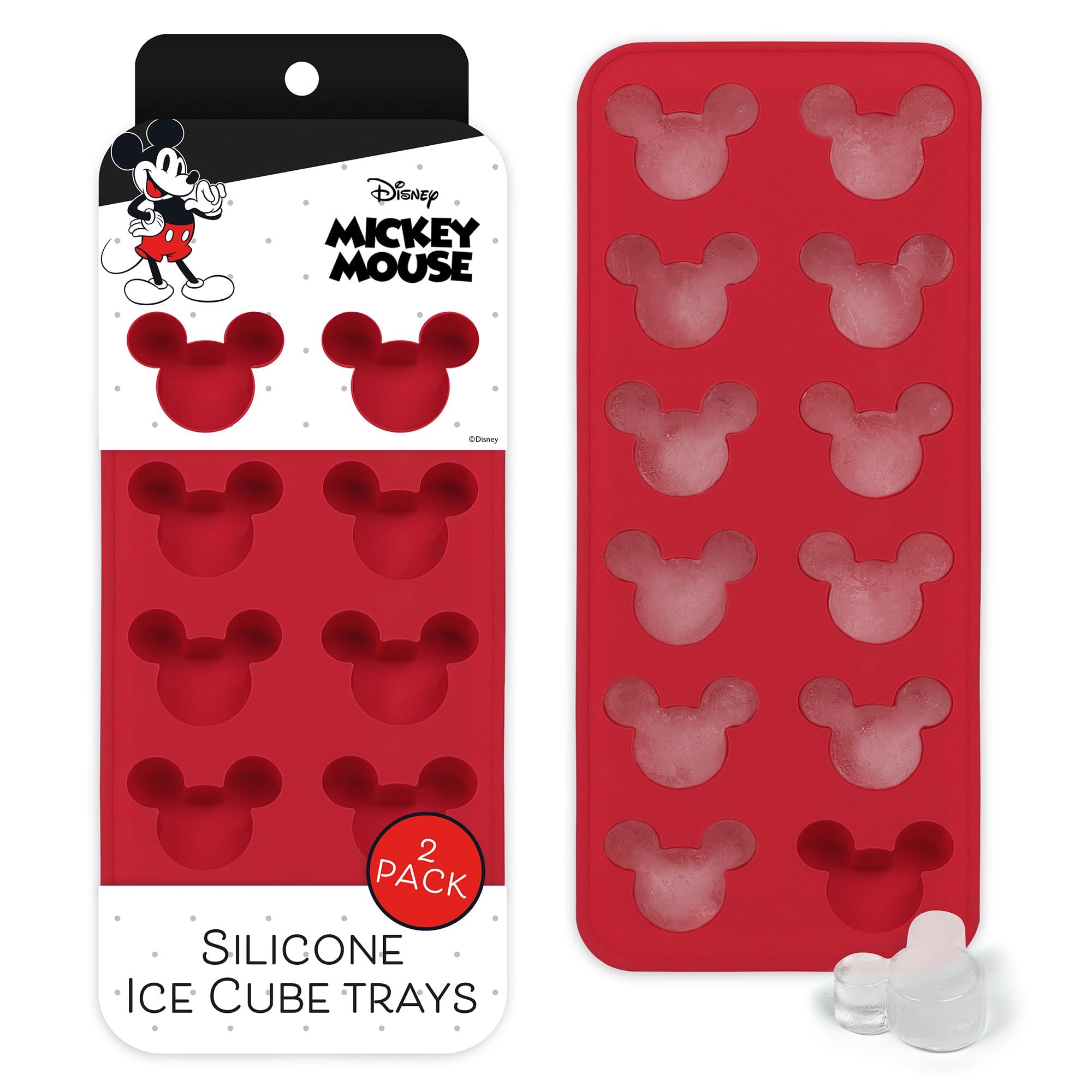 Disney Mickey Silicone Ice Cube Tray, 2-Pack 5"x12.5", BPA-Free
