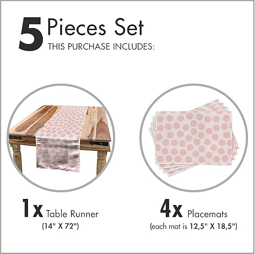 Miniatura 5 de Ambesonne Camino de mesa retro y manteles individuales, diseño de puntos dibujados a mano en color pastel y patrón de estilo retro, juego para