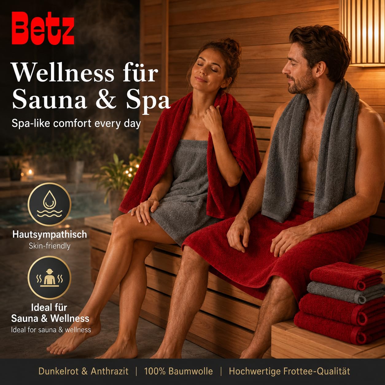 Betz 10-teiliges Premium Handtuchset - 100% Baumwolle Frottee - Saugstark & Hautsympathisch - 2X Duschtücher - 4X Handtücher - 2X Gästetücher - 2X Waschhandschuhe - Farbe Dunkelrot & Anthrazit