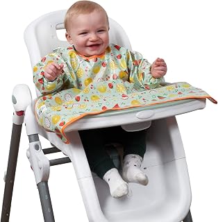 Weaning Bib - ShiShu Creations - Feeding Bib, Long Sleeve Bib, Ideal for Baby Led Weaning (BLW), Waterproof & Stain Resistant (Yellow Fruit)